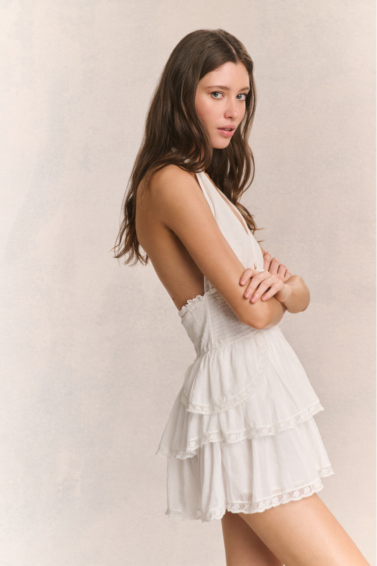 Deanna Halter Mini Dress in True White | Elegant Summer Party & Wedding Guest Outfit