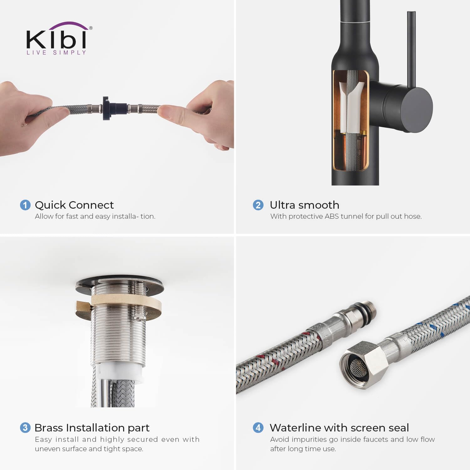 KIBI Matte Black Kitchen Faucet with Pull Down Sprayer & Soap Dispenser for Modern Homes