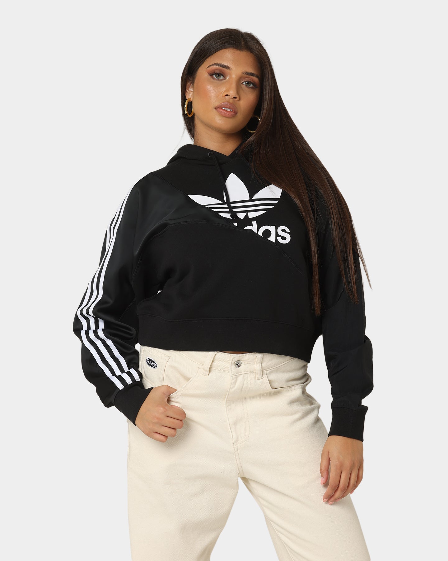 Adidas Women's Adicolor Split Trefoil Hoodie - Black | Casual Pullover Sweatshirt for Gym, Running & Streetwear Fashion