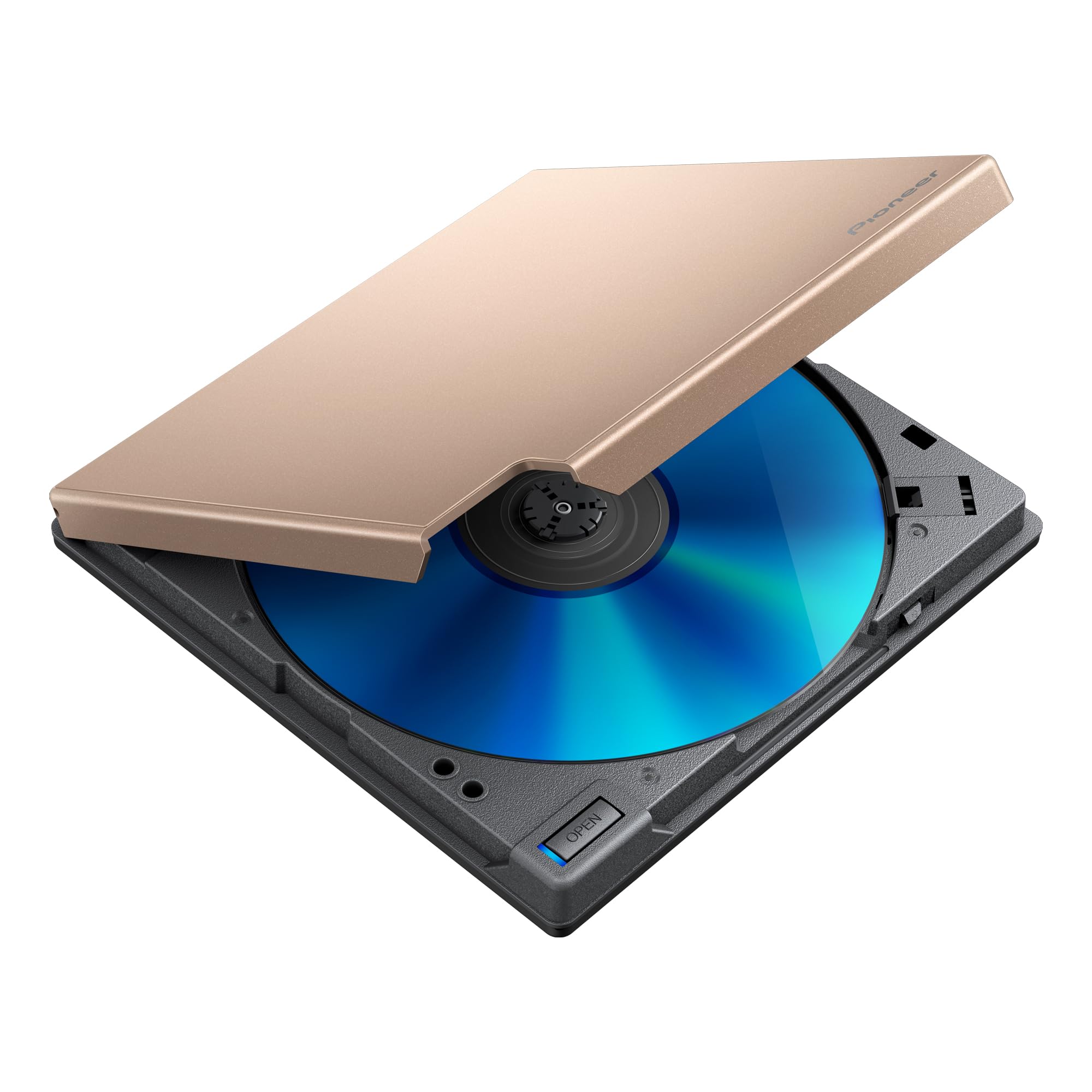 Pioneer BDR-XD08G Slim Portable External Blu-ray Drive - USB 3.2 Gen1 & Type-C Compatible, BD/DVD/CD Writer in Gold | Perfect for Laptops, Home Theater & Media Backup