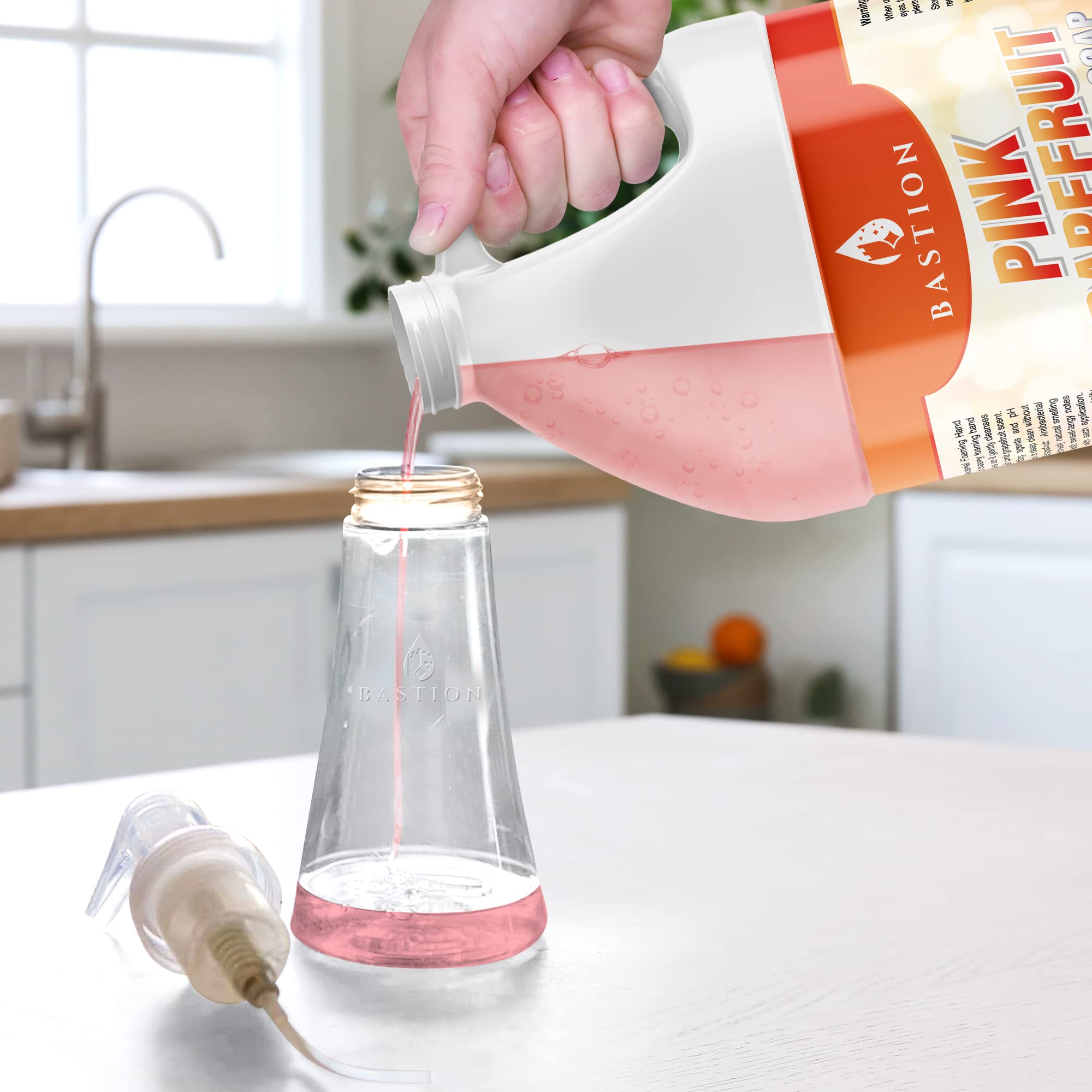 Bastion Pink Grapefruit Antibacterial Foaming Hand Soap Refill - 4 Gallons (512 oz) Bulk Moisturizing Hand Wash for Home, Office & Commercial Use - pH-Balanced, Gentle on Skin - Ideal for Restaurants, Schools and Public Restrooms