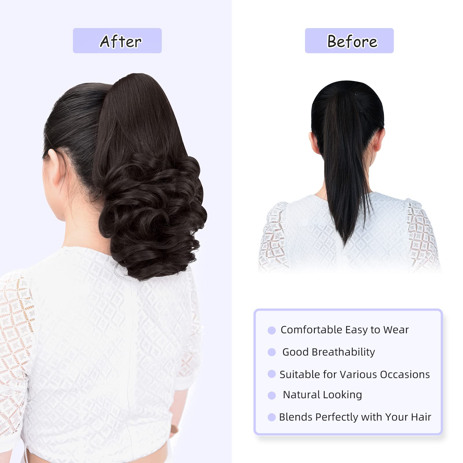 Natural Straight Ponytail Hair Extension with Claw Clip - Seamless Blonde Brown Black Hairpiece for Women - Perfect for Parties, Weddings & Everyday Styling