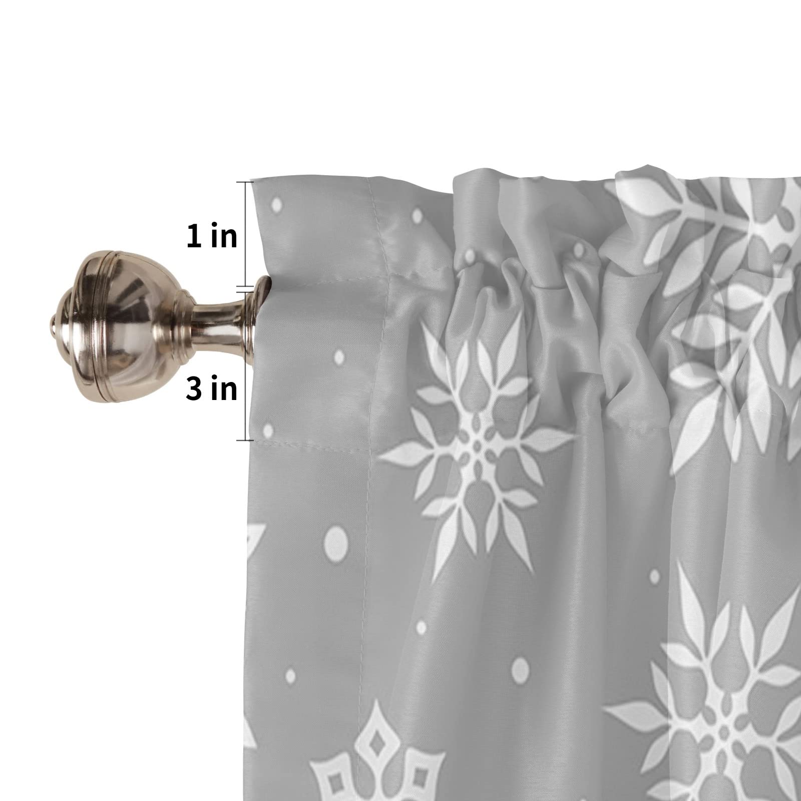 Christmas Winter Kitchen Curtains 36 Inch Length - Snowflake Holiday Grey Short Cafe Tier Drapes (Set of 2 Panels) with Rod Pocket - 55x36 Inch Window Treatments for Cozy Holiday Kitchen Decor | Perfect for Christmas Home Decor, Winter Cabin Style & Festive Dining Room Windows