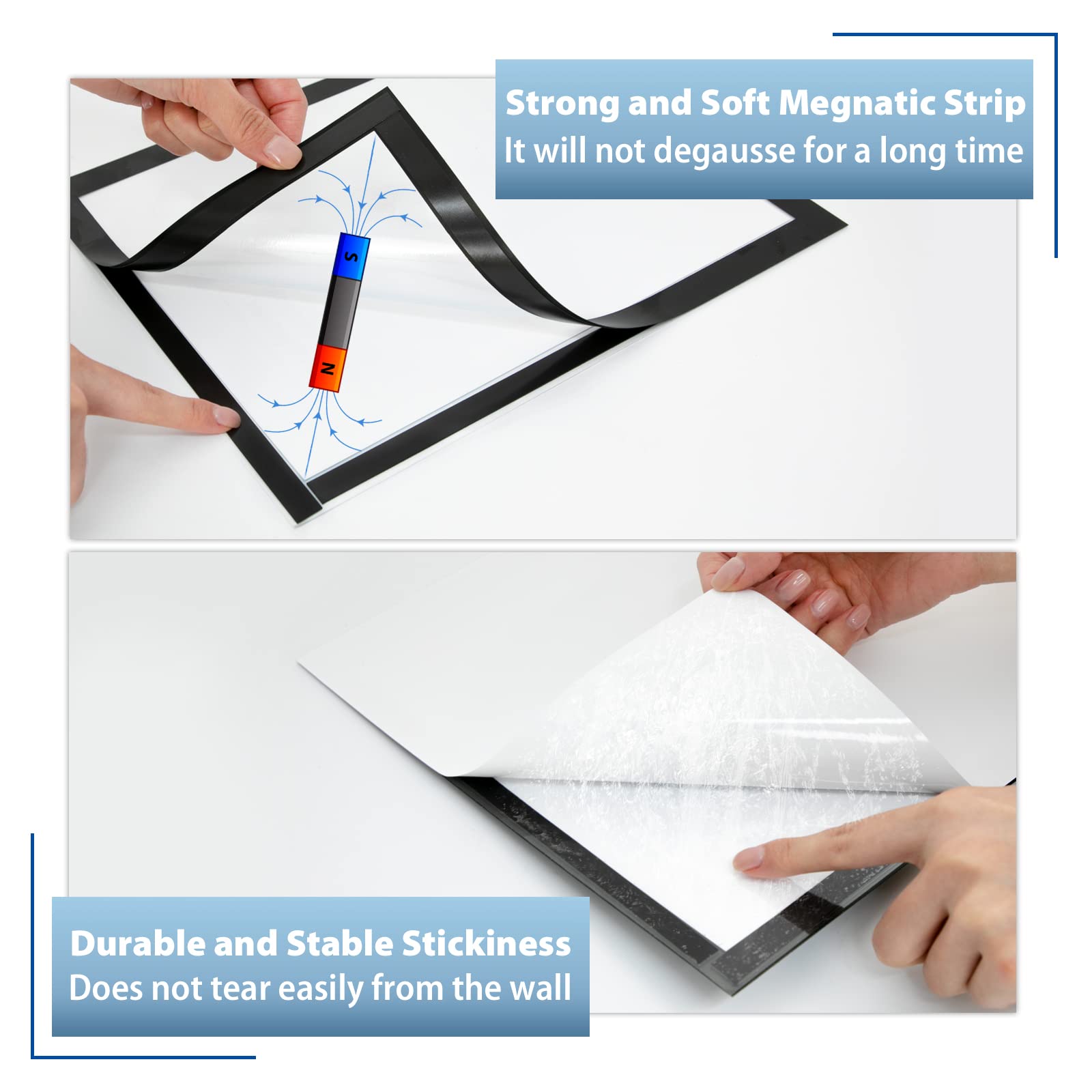 10-Pack Magnetic Sign Holders 8.5 x 11 Inch - Self-Adhesive Magnetic Frames for Wall, Fridge, Door & Window - Black Magnetic Picture Frame, Document & Poster Display Holder - Perfect for Offices, Restaurants, Retail Stores & Home Decor