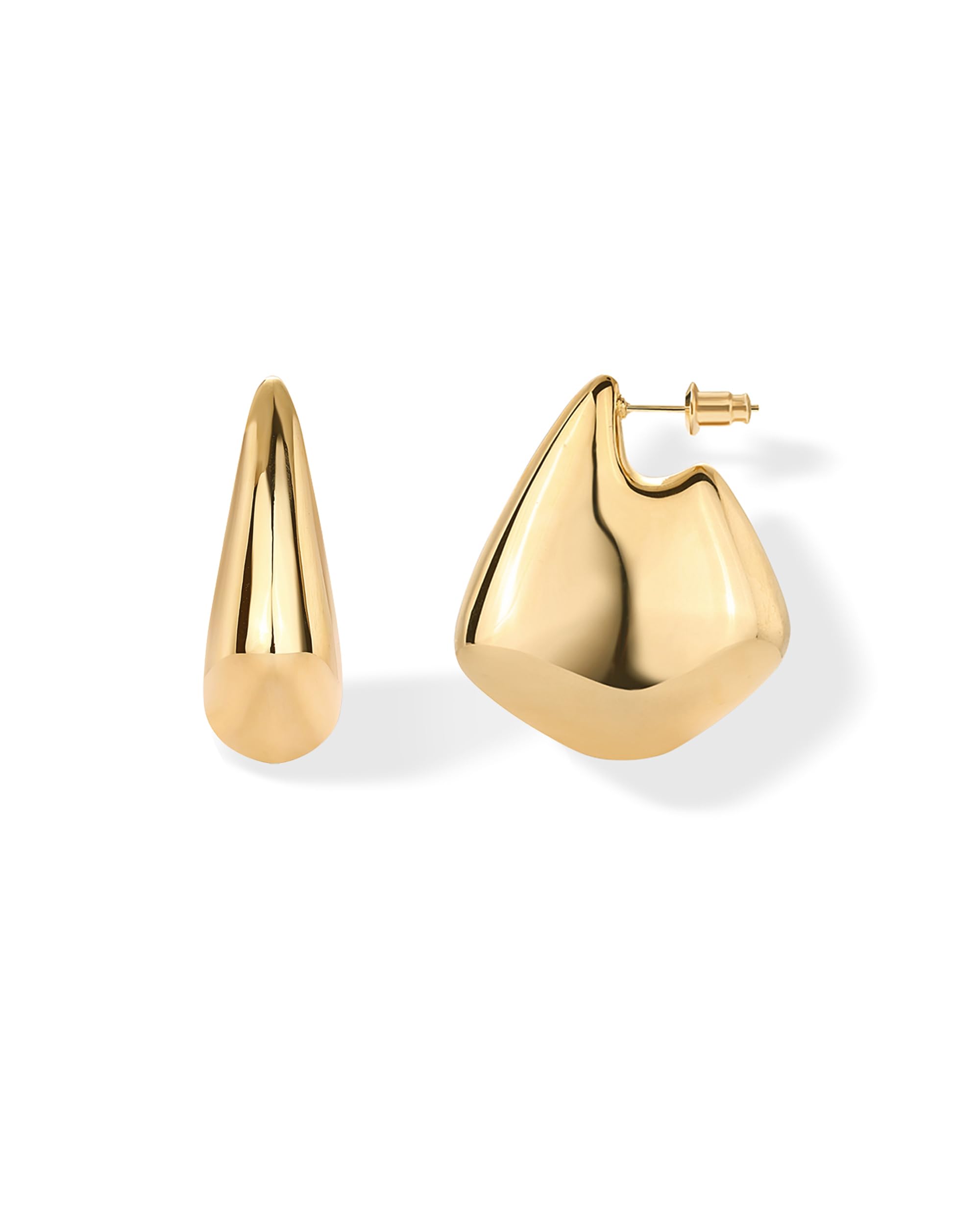 PAVOI 14K Gold Plated Sterling Silver Geometric Dome Teardrop Drop Dangle Hoop Earrings for Women - Chunky Statement Earrings for Party, Wedding & Everyday Wear