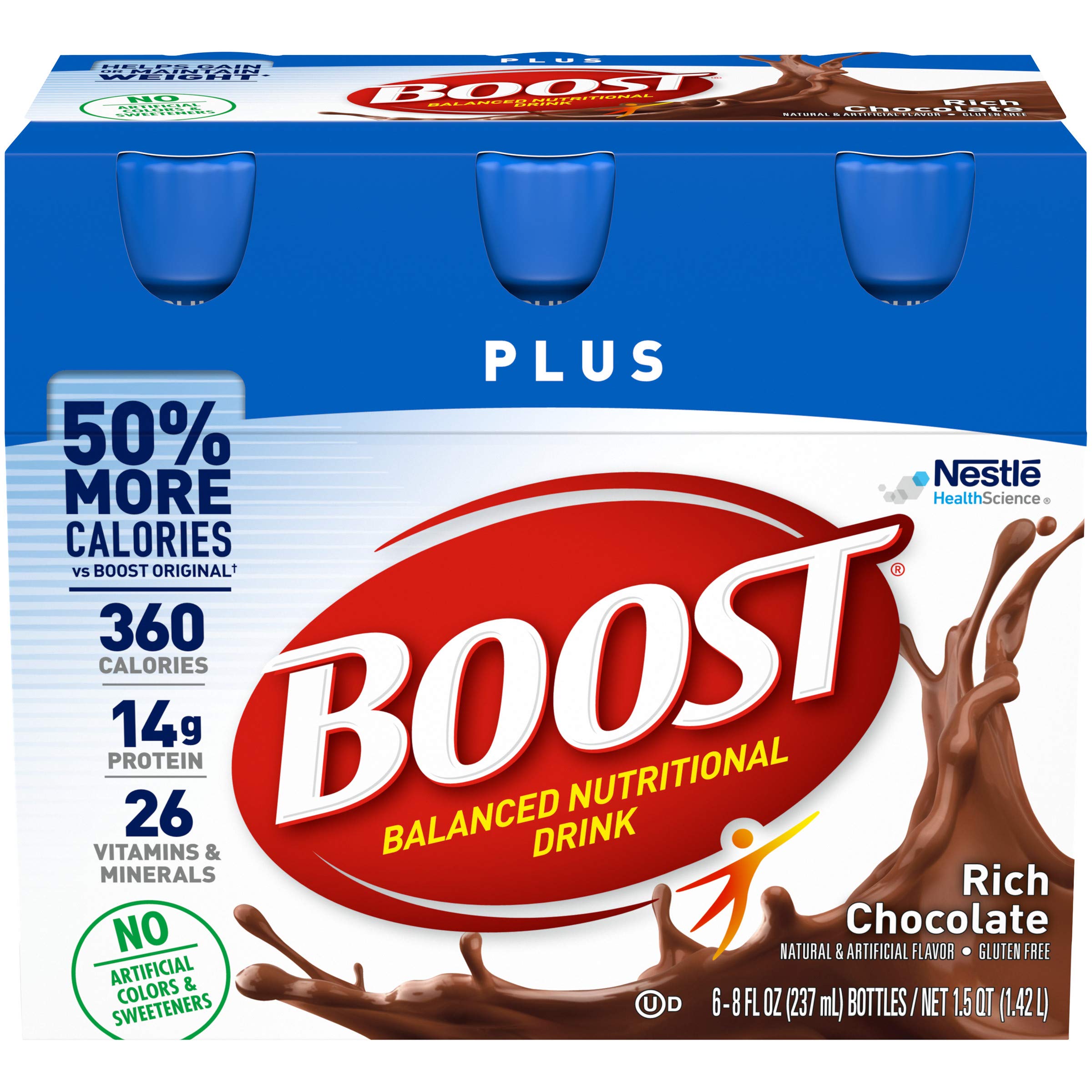 Boost Plus Nutritional Energy Drink - Chocolate Flavor, 8 oz (6 Pack) | High Protein Meal Replacement for Active Lifestyles, Workouts & On-the-Go Nutrition