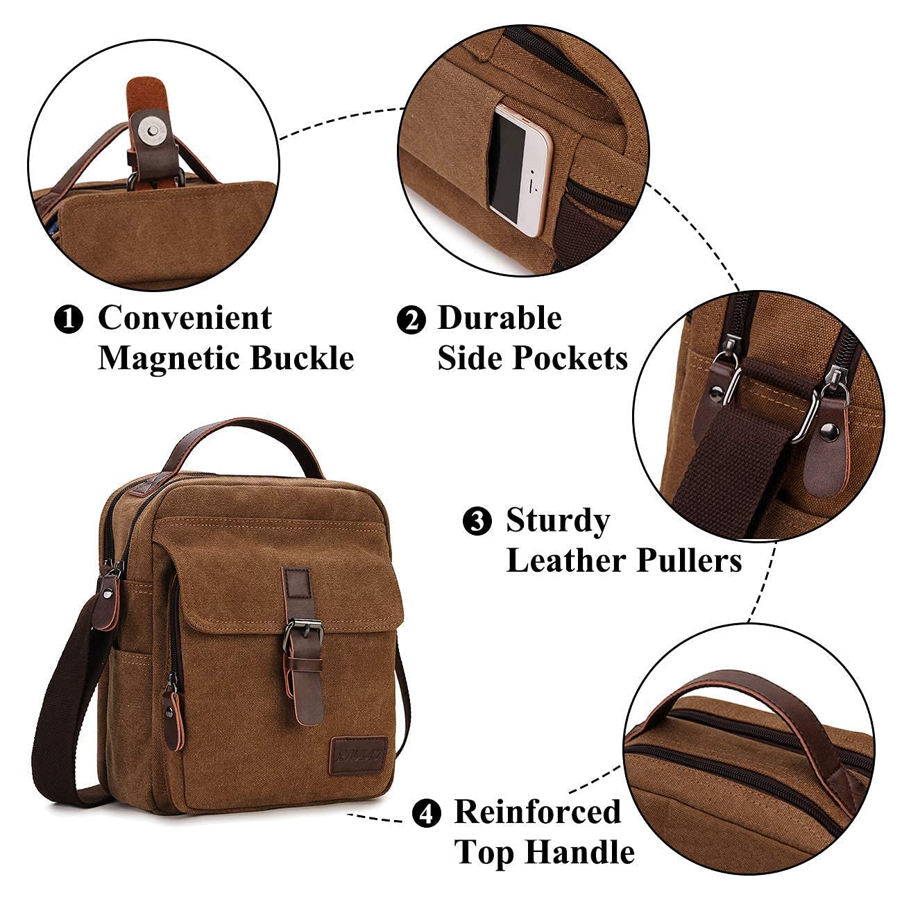 RAVUO Durable Water-Resistant Canvas Messenger Bag for Men - Crossbody Shoulder Bag for Work, Business & Travel - Perfect for Commuting, Office & Daily Use