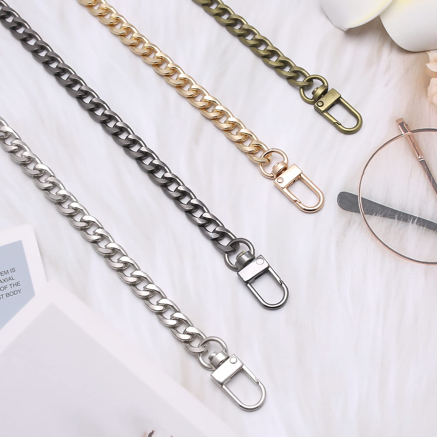 4-Piece DIY Iron Flat Chain Belt Set - Handbag, Shoulder & Wallet Replacement Straps with Metal Buckle (7.9
