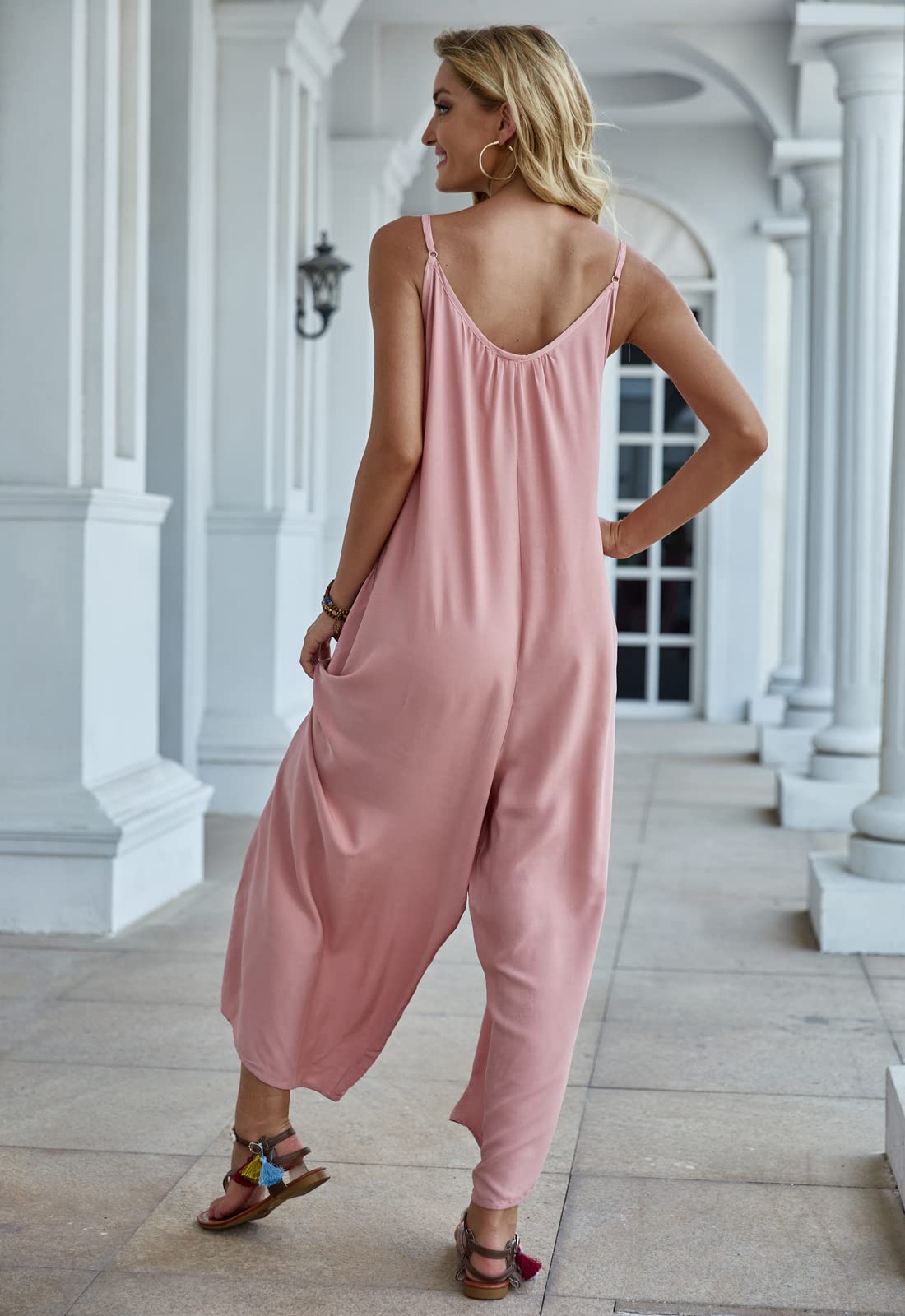 Wexcen Women's Floral Wide Leg Jumpsuit - Sleeveless Spaghetti Strap Casual Romper with Pockets | Boho Chic Loose Fit Long Jumpsuit for Summer, Beach, Vacation & Everyday Wear