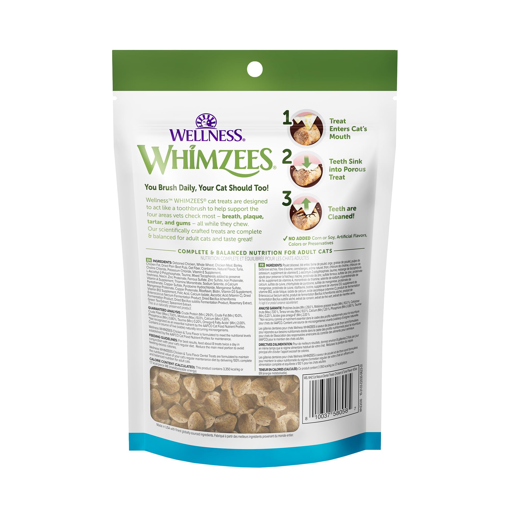 Whimzees Natural Cat Dental Treats - Chicken & Tuna Flavor, Grain-Free Dental Chews for Cats, 4.5oz Bag - Promotes Oral Health & Fresh Breath for Indoor & Outdoor Cats