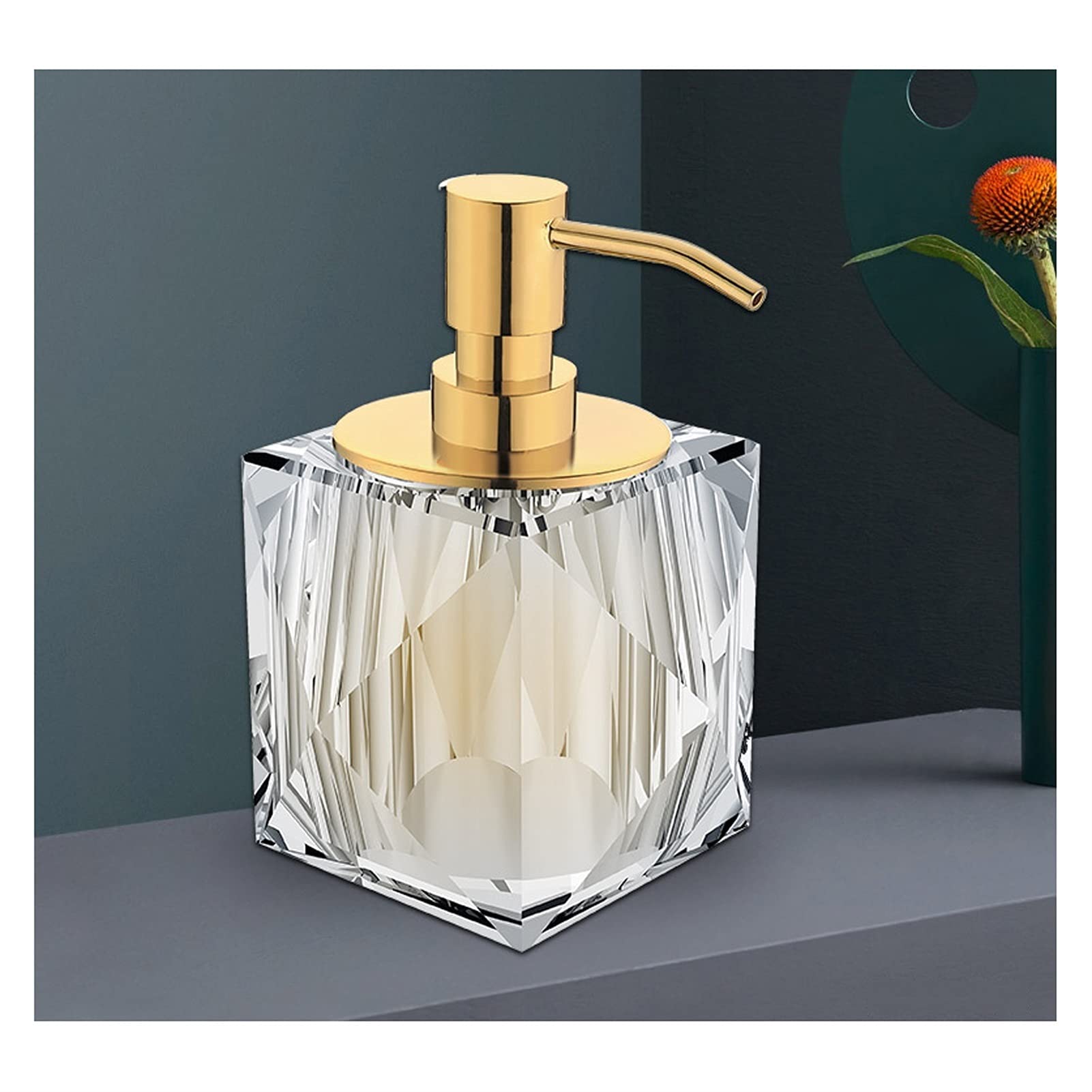Premium 250ml/8.8oz Refillable Glass Soap Dispenser with 10-Grade Electroplated Pump - Elegant Square Design for Bathroom, Kitchen & Vanity (Silver) - Perfect for Liquid Hand Soap, Lotion & Dish Soap Dispensing