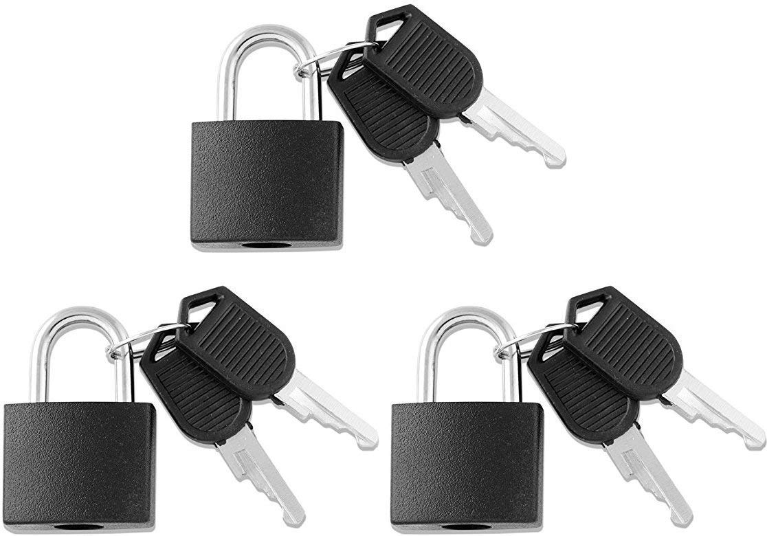 3-Piece Solid Brass Padlock Set with Keys - Heavy Duty Metal Locks for Luggage, Backpacks, Diary, Jewelry Box, Crafts & School Use - Durable Black Protective Cover (Small Size) - Perfect for Travel Security, Home Storage & Classroom Teaching