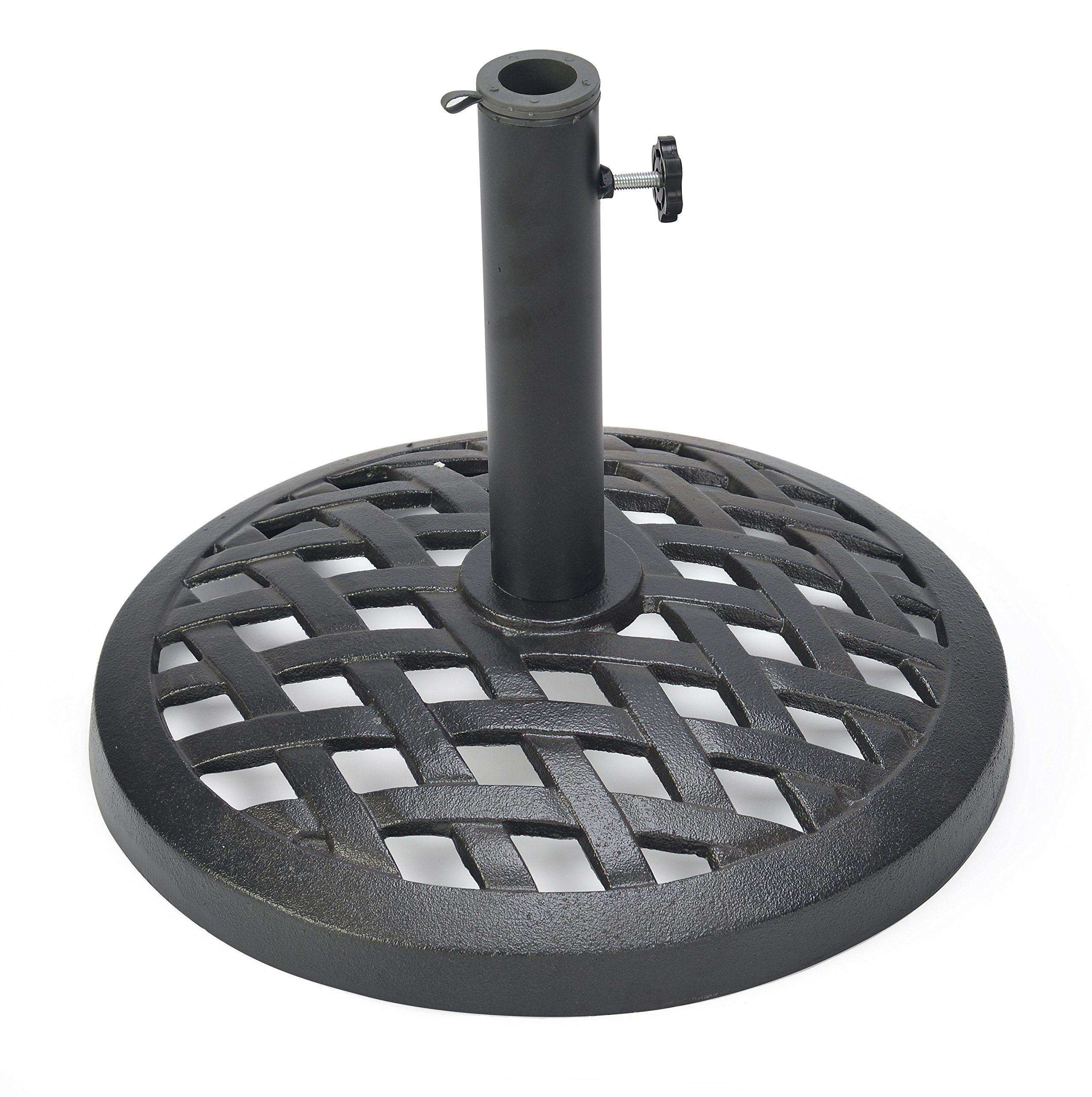 Trademark Innovations 17.7 Inch Heavy Duty Cast Iron Umbrella Base - Black Outdoor Patio Weight Stand for Market Umbrellas, Perfect for Poolside, Garden, Deck and Backyard Use