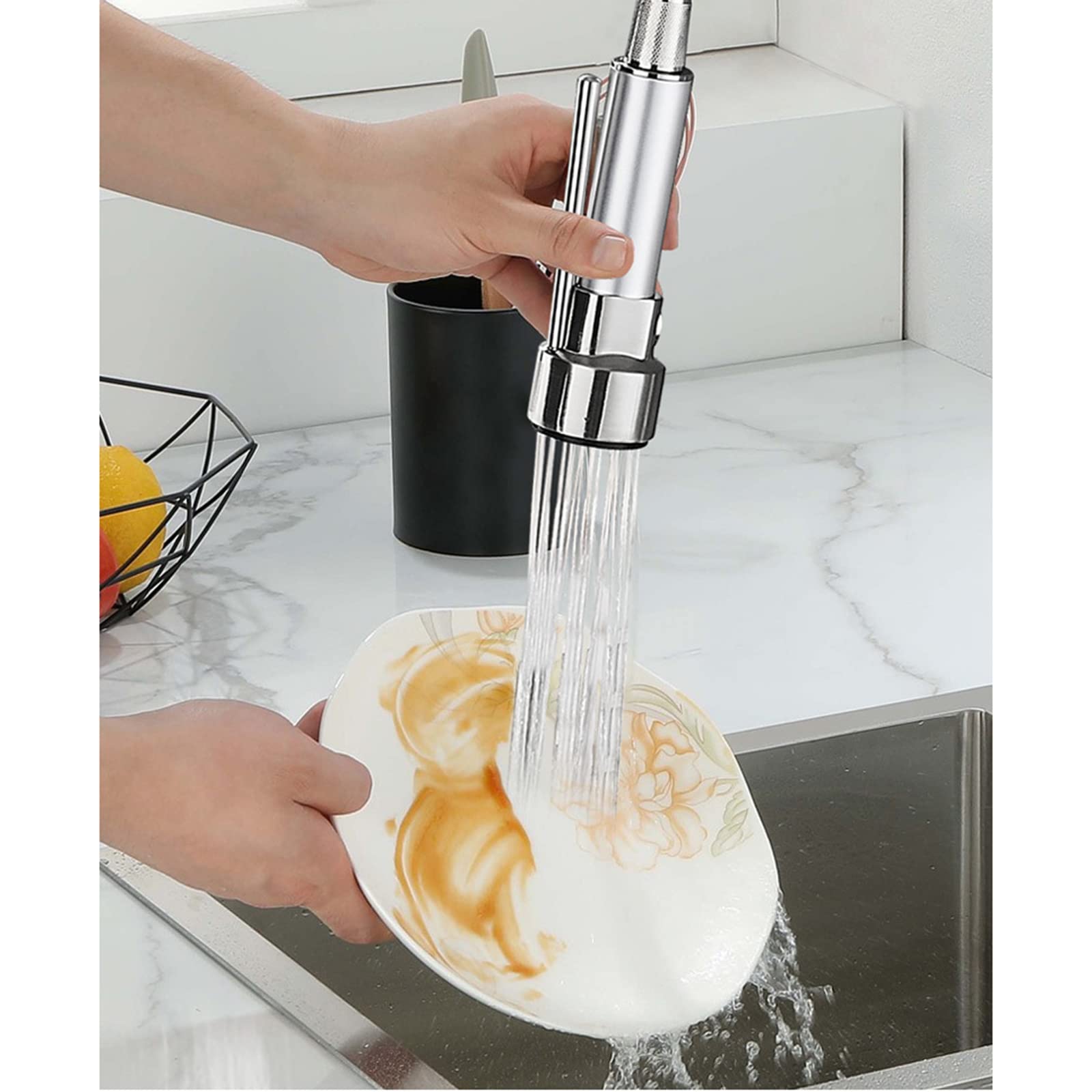 Commercial Kitchen Faucet with Pull Down Sprayer - Brass Deck Mounted Sink Tap with Hot/Cold Water & Standard Fittings - Perfect for Restaurant, Home & RV Kitchens