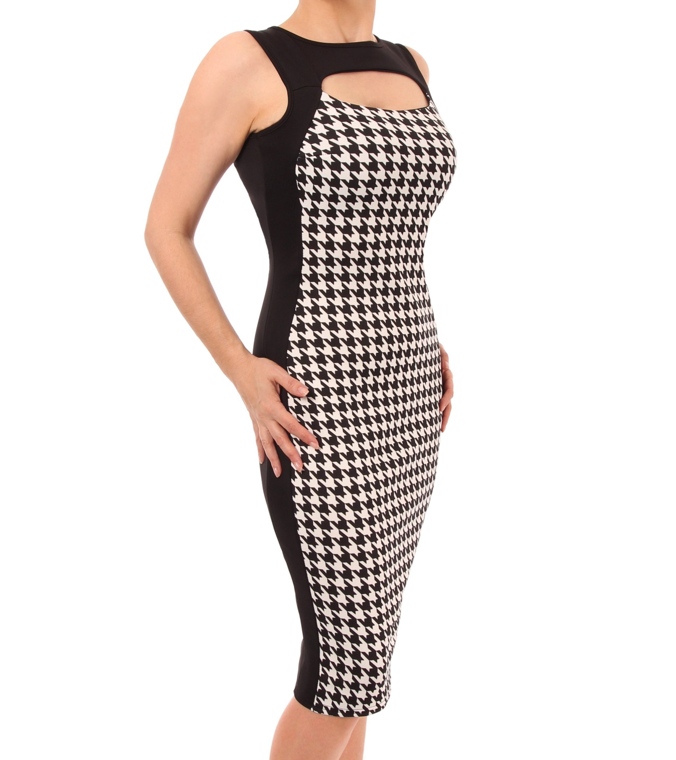 Blue Banana Women's Plaid Keyhole Pencil Dress - Slim Fit Office Work Dress for Business, Cocktail Parties & Date Nights