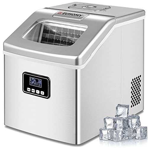 EUHOMY 40Lbs/24H Countertop Ice Maker Machine with Auto Self-Cleaning - Makes 24 Ice Cubes in 13 Mins - Compact Portable Ice Machine with Scoop & Basket - Perfect for Home, Kitchen, Office, Bar, RV & Outdoor Parties (Silver)