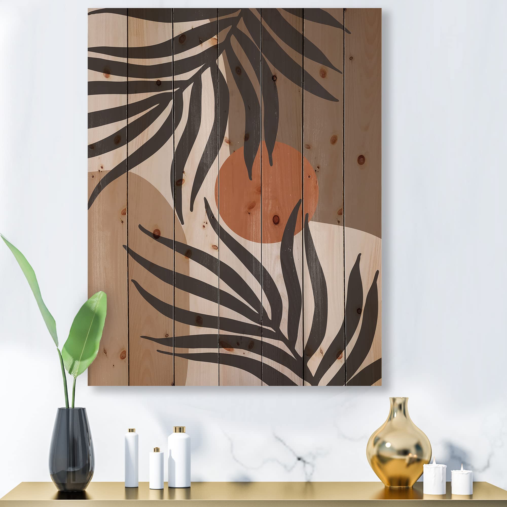 Retro Terracotta Moon & Sun Wood Wall Art - Modern Abstract Pine Wood Wall Decor for Living Room, Bedroom & Office - Large Contemporary Wood Panels with Nature-Inspired Design