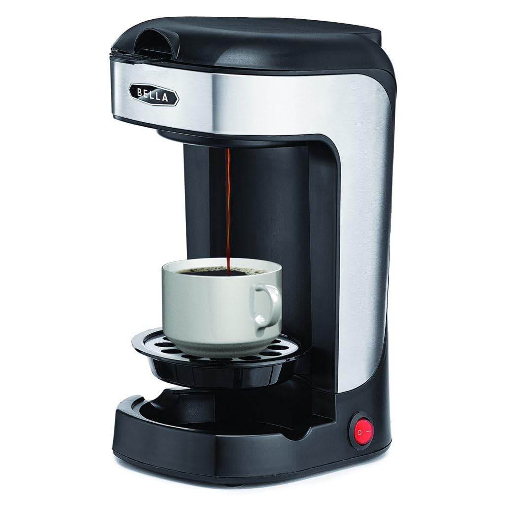 BELLA Single Serve Coffee Maker - One Scoop One Cup Brewer with Adjustable Drip Tray & Permanent Filter, Dishwasher Safe Stainless Steel - Perfect for Home, Office & Dorm Room Coffee Brewing