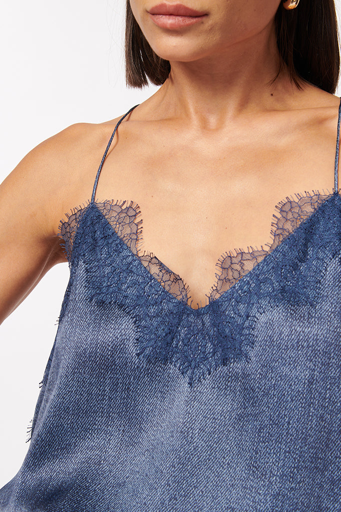 Cami NYC Racer Charmeuse Cami Top - Raw Denim Stretch Silk Blouse for Women | Elegant Night Out & Office Wear