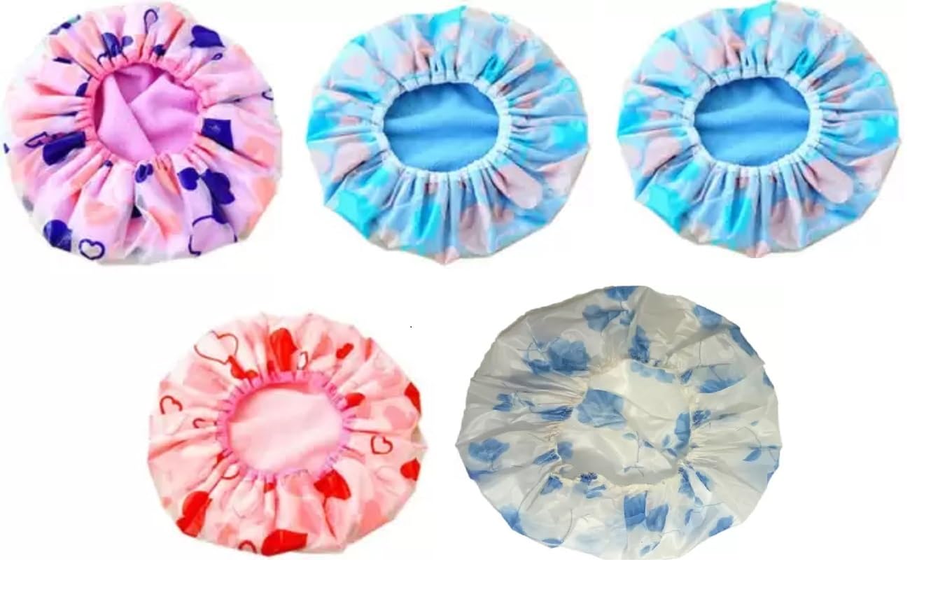 ATABZ 5-Pack Waterproof Shower Caps for Women & Men - Reusable Bath Hair Protector for Swimming, Spa, and Travel