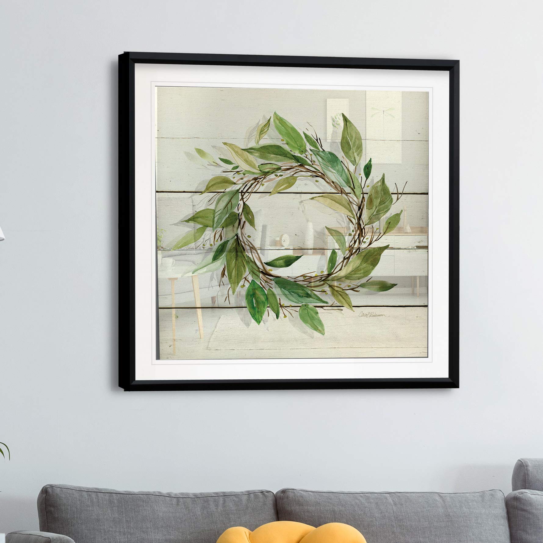 Carol Robinson Bay Leaf Wreath Painting - Framed Giclee Canvas Wall Art Print on Wood - Modern Home Decor for Living Room, Bedroom & Office