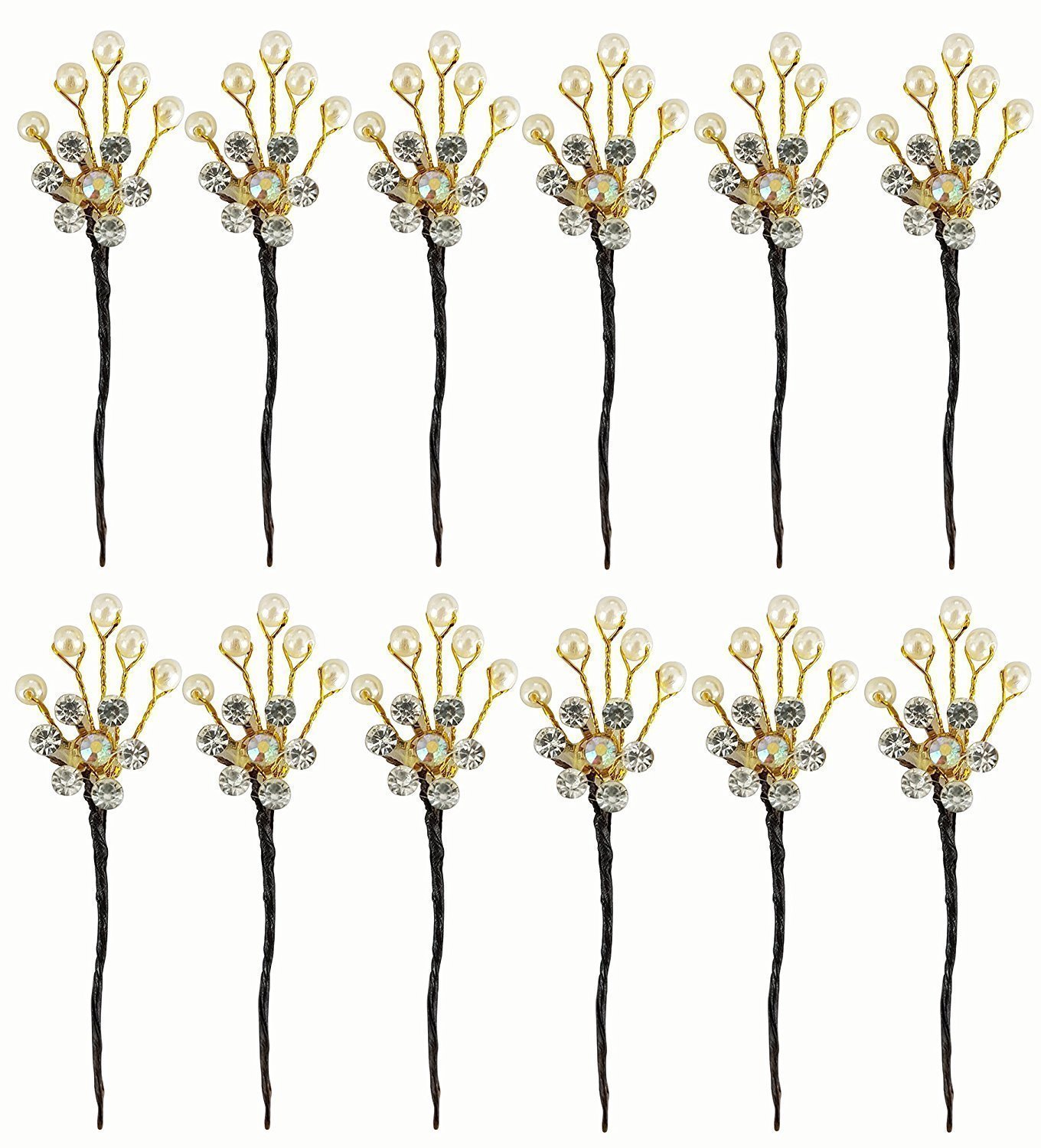 Inaaya Hair Pins for Bun Decorations - 12pcs Medium Golden Hair Accessories (15g) | Perfect for Weddings, Prom, and Everyday Styling