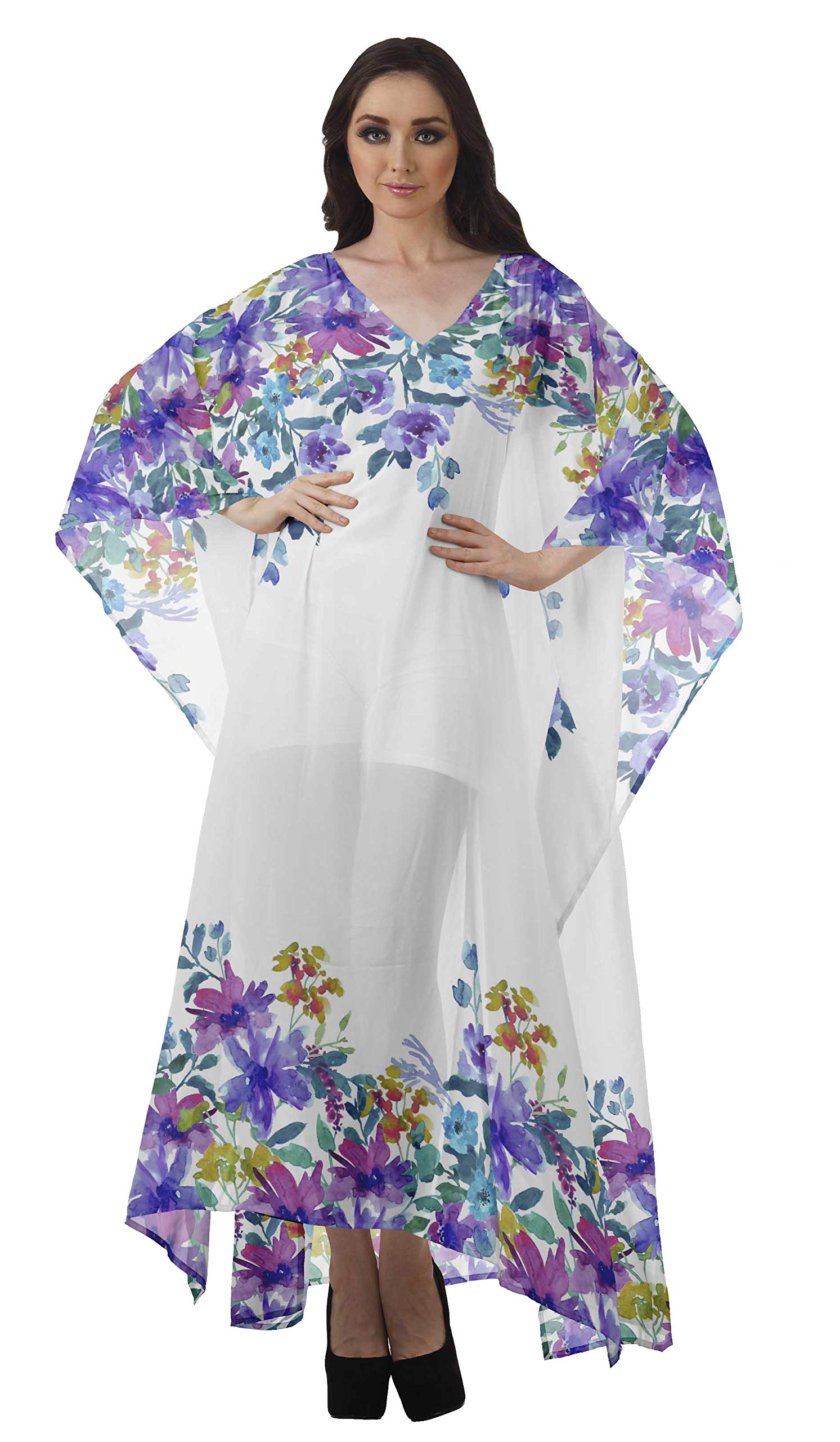 Moomaya Women's Sheer Turkish Kaftan Beach Cover Up Dress - Lightweight Swimwear Coverup for Pool, Vacation & Summer Outfits