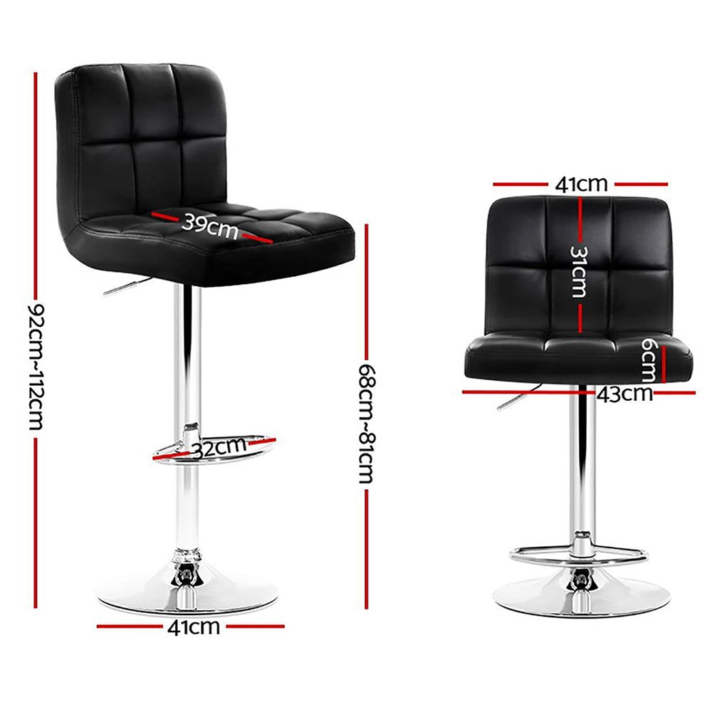 4 Bar Stools with Leather Seat & Gas Lift - Adjustable Height, Black - Perfect for Kitchen Island, Bar Counter & Dining Room