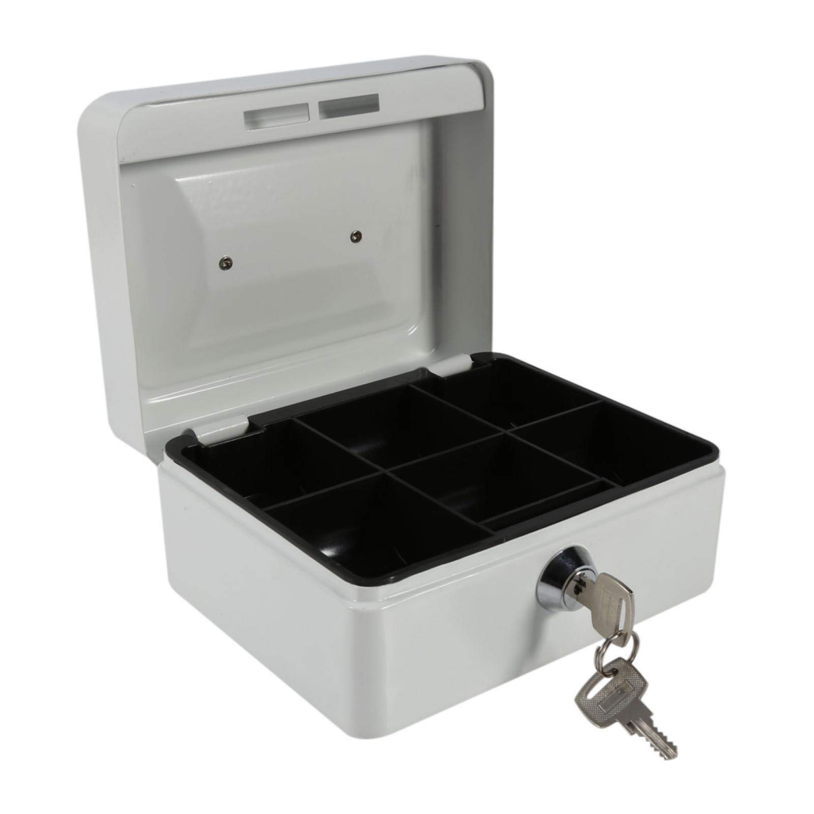 Portable Metal Cash Box with Key Lock - Mini Money Safe for Home & Office - Secure Storage for Valuables, Coins, Jewelry & Documents - Durable Steel Design (White) | Ideal for Travel, Retail, and Personal Use