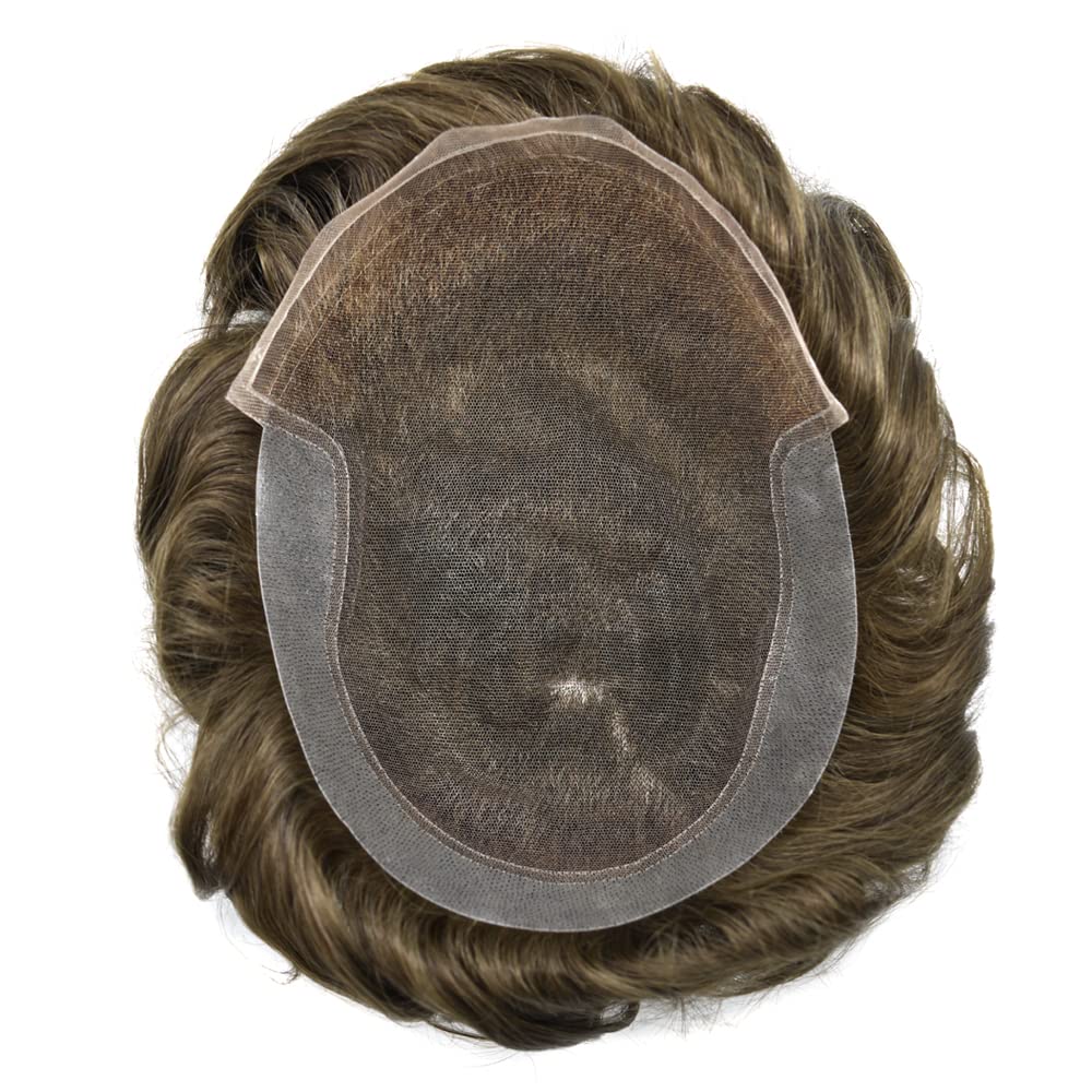 Premium Swiss Lace Toupee for Men - 8x10 Human Hair Replacement System (Medium Light Brown #5, 110% Density) - Natural Looking Hairpiece for Thinning Hair & Baldness Cover - Perfect for Daily Wear, Special Occasions & Confidence Boost
