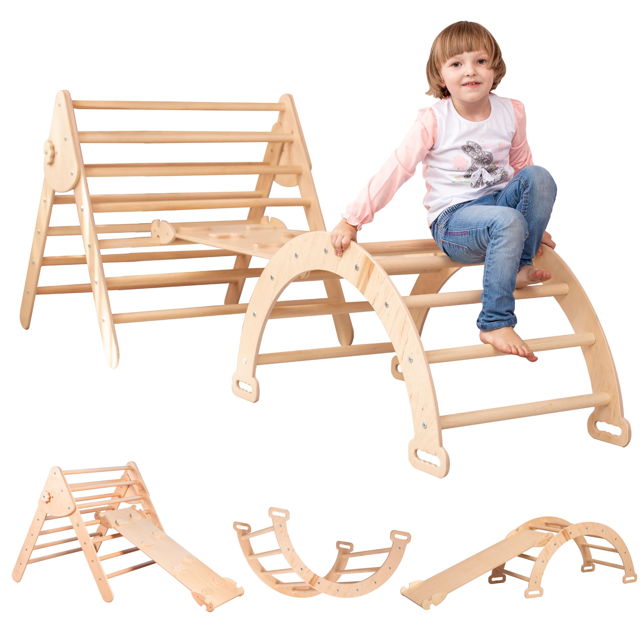 Premium Wooden Montessori Climbing Triangle Set for Toddlers - 3-Piece Wooden Toys with Ramp & Activity Gym | Large Size Baby Climbing Equipment for Indoor Play, Gross Motor Skill Development & Montessori Learning