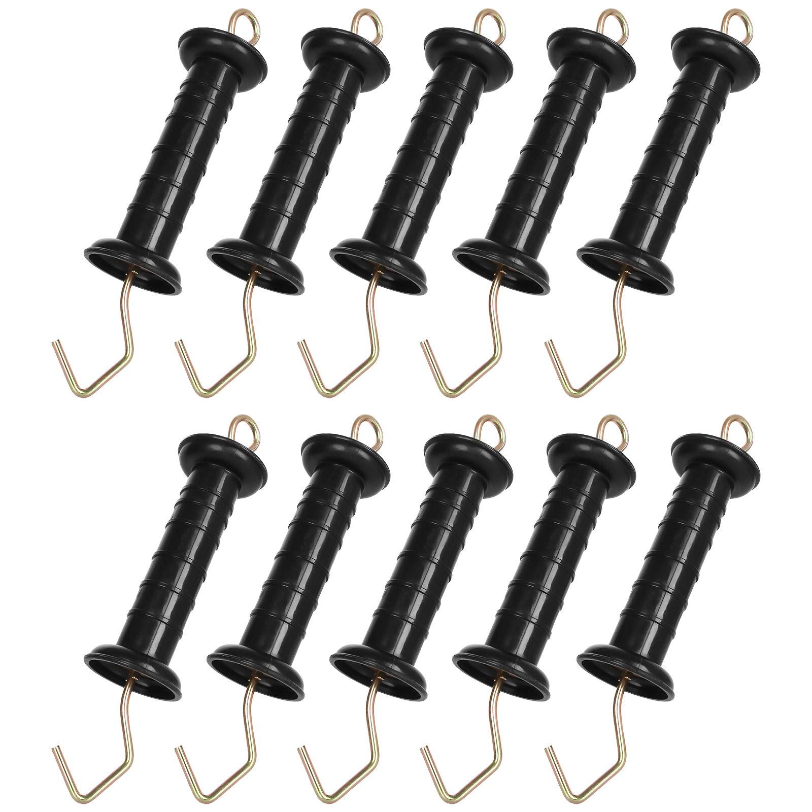 10 Pack Electric Fence Spring Gate Handles Insulators - Heavy Duty Ranch Fence Accessories with Simple Tension Spring for Livestock & Farm Fencing (Black) | Perfect for Cattle Gates, Horse Pastures & Agricultural Electric Fences