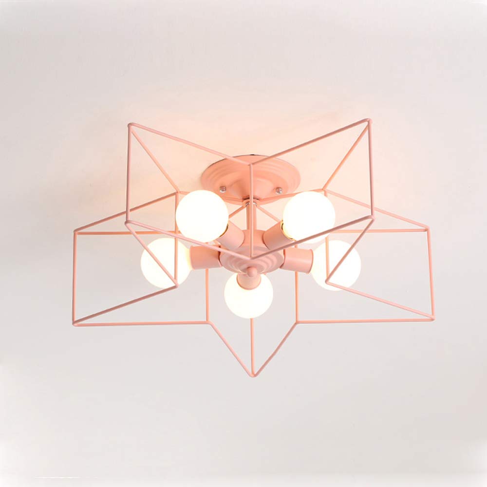 KWOKING 5-Light Flush Mount Ceiling Light - Modern Industrial Star-Shaped Fixture for Kids Room, Hallway & Living Room - Pink Minimalist Lighting for Home Decor | Perfect for Nursery, Bedroom and Dining Area