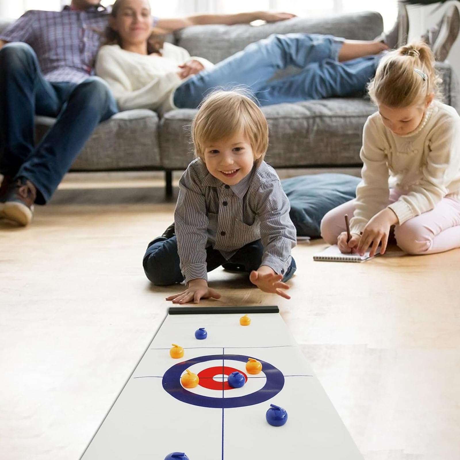 Portable Mini Tabletop Curling Game Set with 16 Rollers - Fun Indoor & Travel Board Game for Adults, Kids & Family - Perfect for Parties, Office Breaks & Family Game Nights