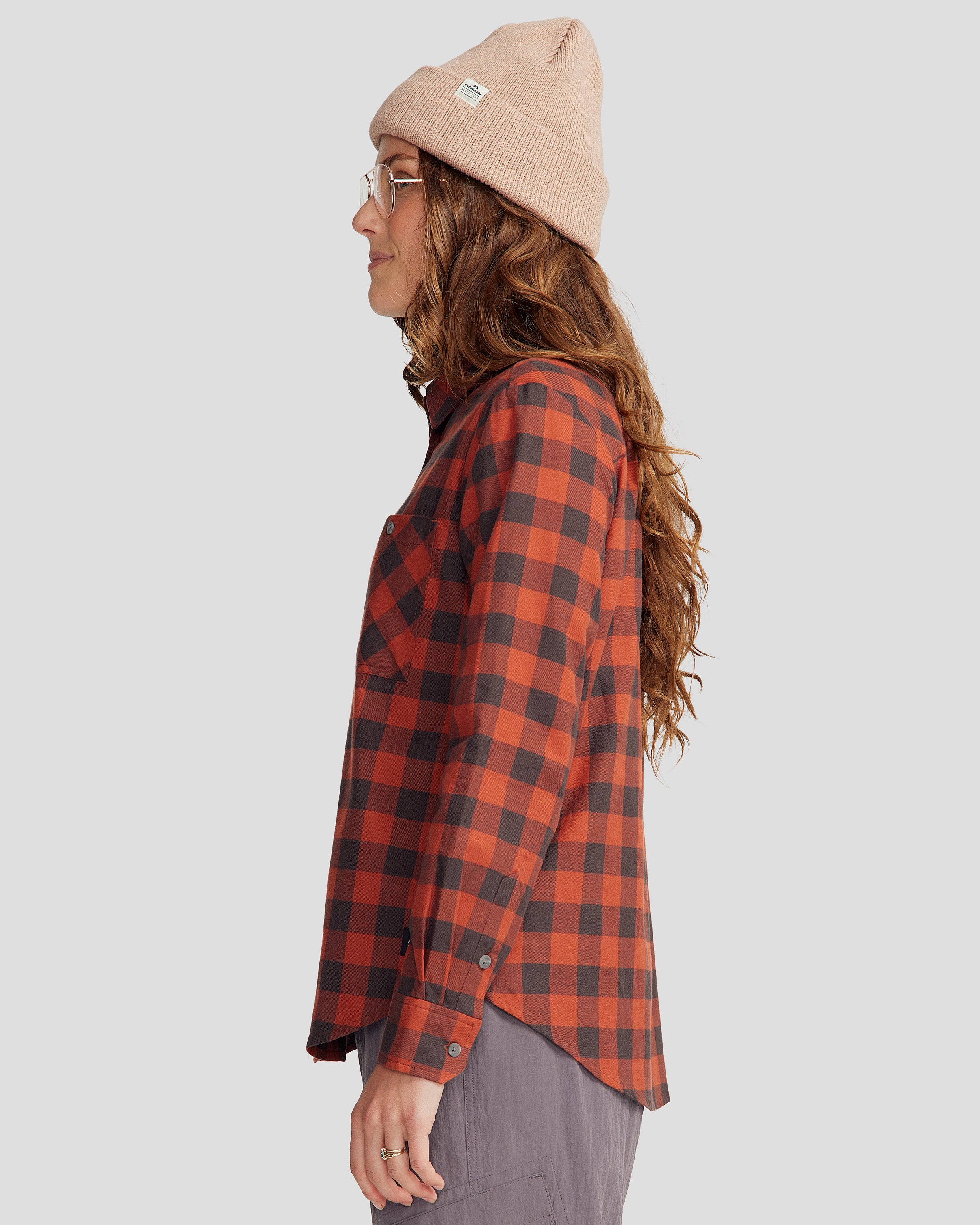 Fyfe Women's Long Sleeve Shirt - Redwood Gingham Plaid Cotton Top for Casual Wear, Office & Fall Outfits