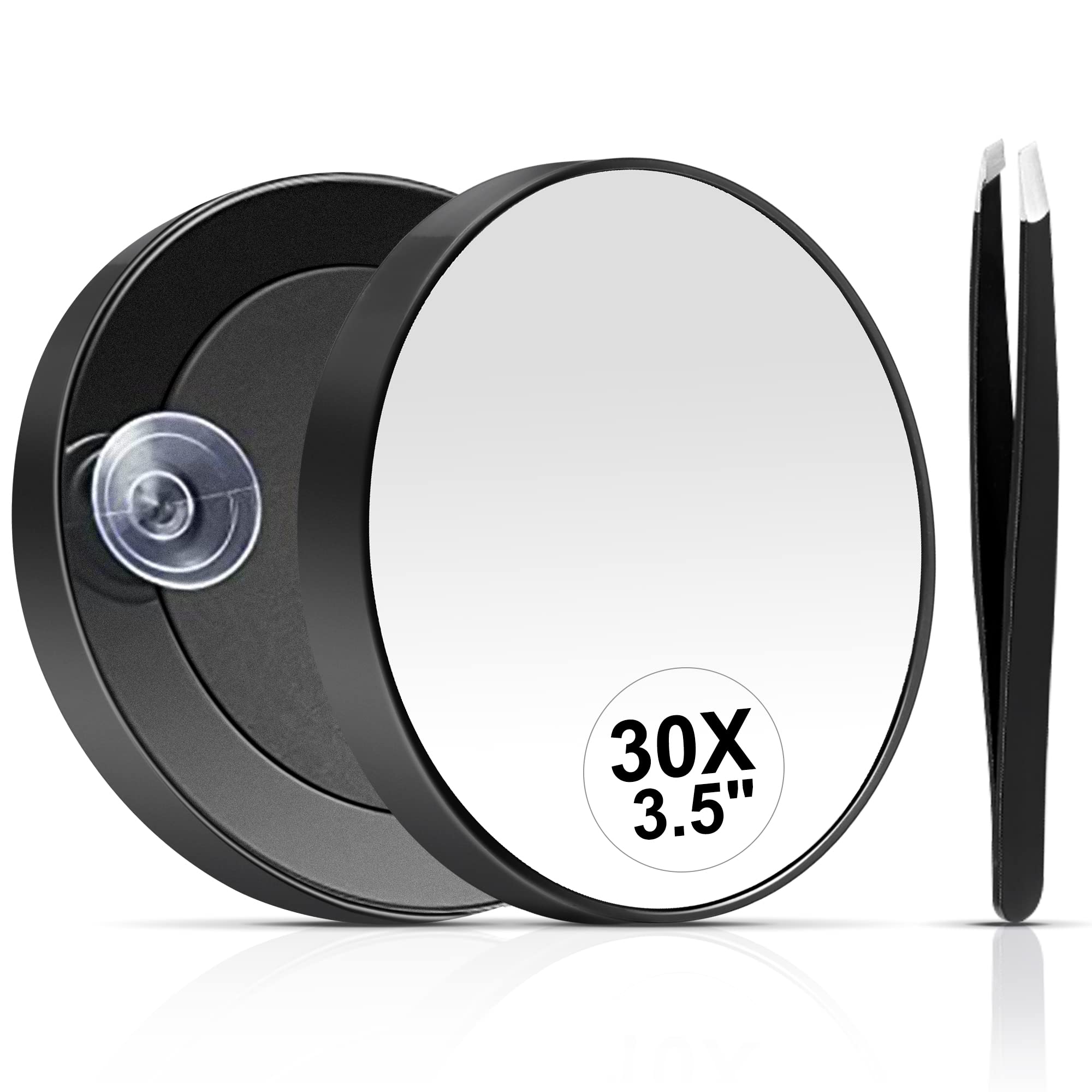 MIYADIVA 30X Magnifying Mirror with Suction Cup & Tweezers - 3.5 Inch Travel Makeup Mirror for Eyebrow Plucking, Skincare & Shaving - Perfect for Bathroom, Bedroom & Travel Vanity