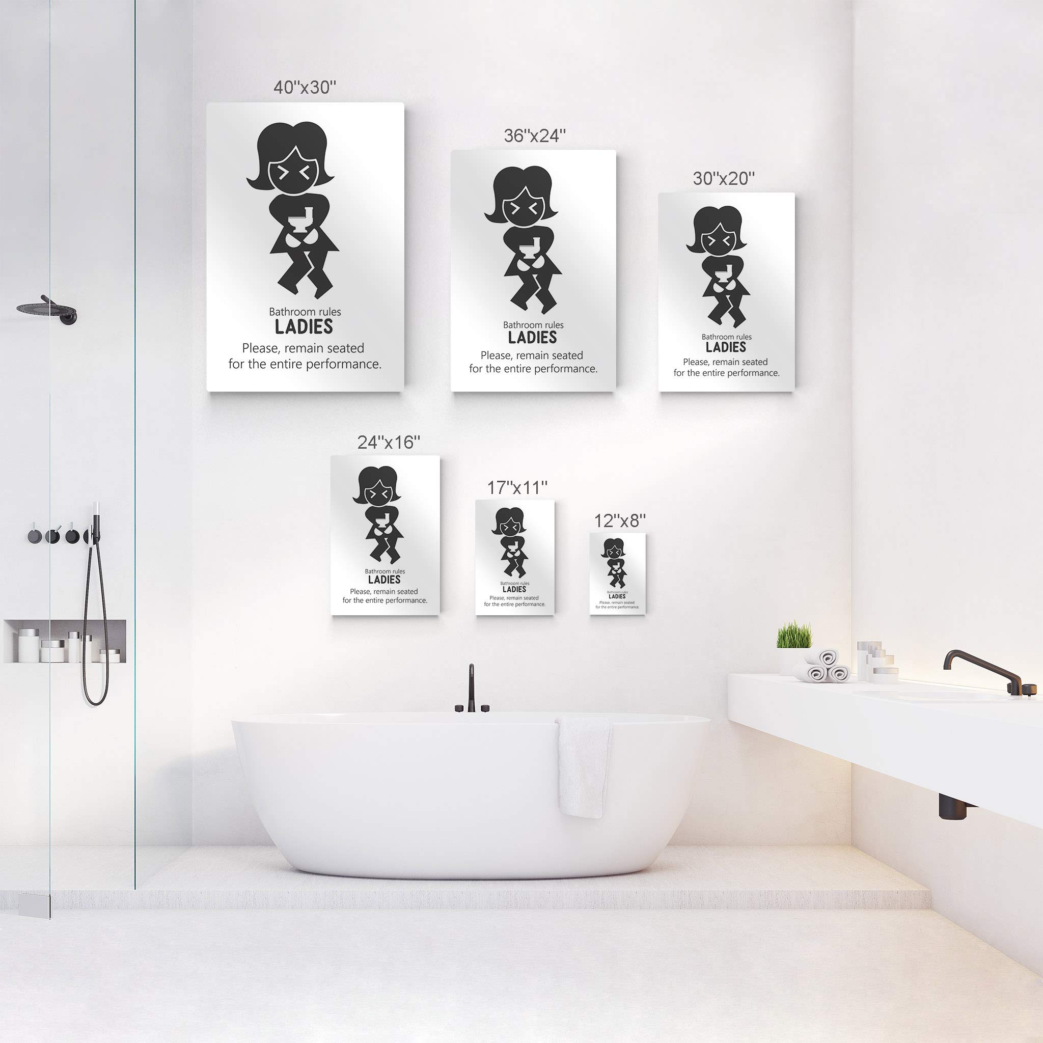 Funny Bathroom Sign - Smile Art Design 'Ladies Please Remain Seated' Metal Print Wall Art | 36x24 Inch Ready to Hang Bathroom Decor | Perfect for Powder Rooms, Guest Baths & Home Humor | Made in USA