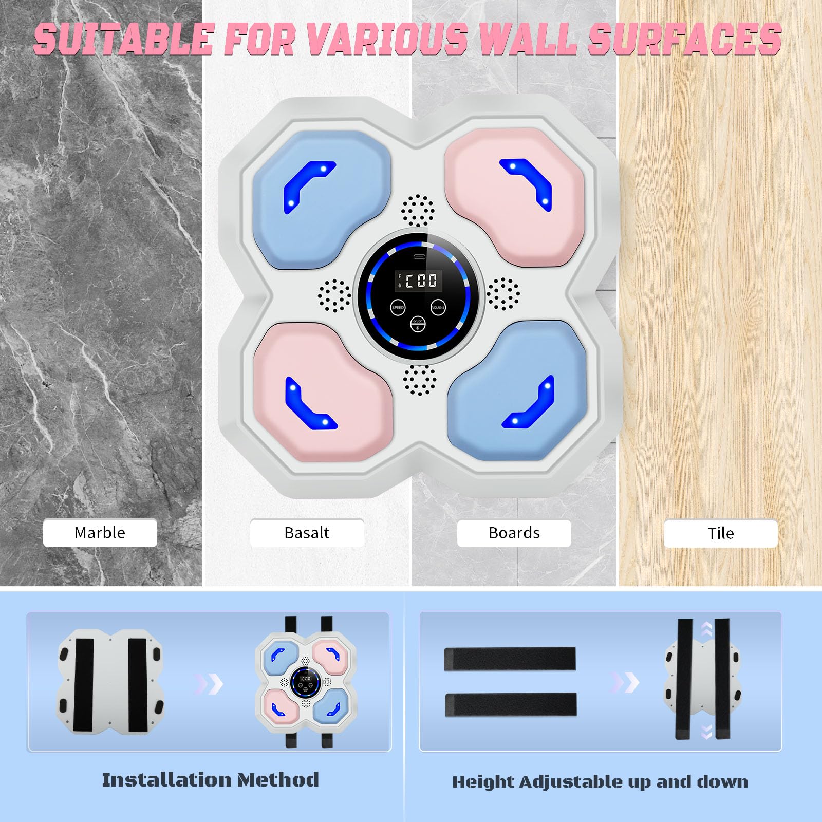 Music Boxing Machine for Kids, Teens & Adults - Wall-Mounted Boxing Trainer with Gloves | LED Electronic Focus Training Equipment for Home, Office & Gym | Perfect for Fitness, Stress Relief & Coordination Training
