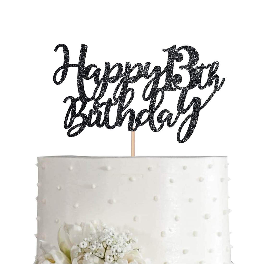 13 Black Glitter Happy 13th Birthday Cake Topper - Elegant Birthday Party Decorations & Supplies for Teens, Sweet 16, Quinceañera & Special Celebrations