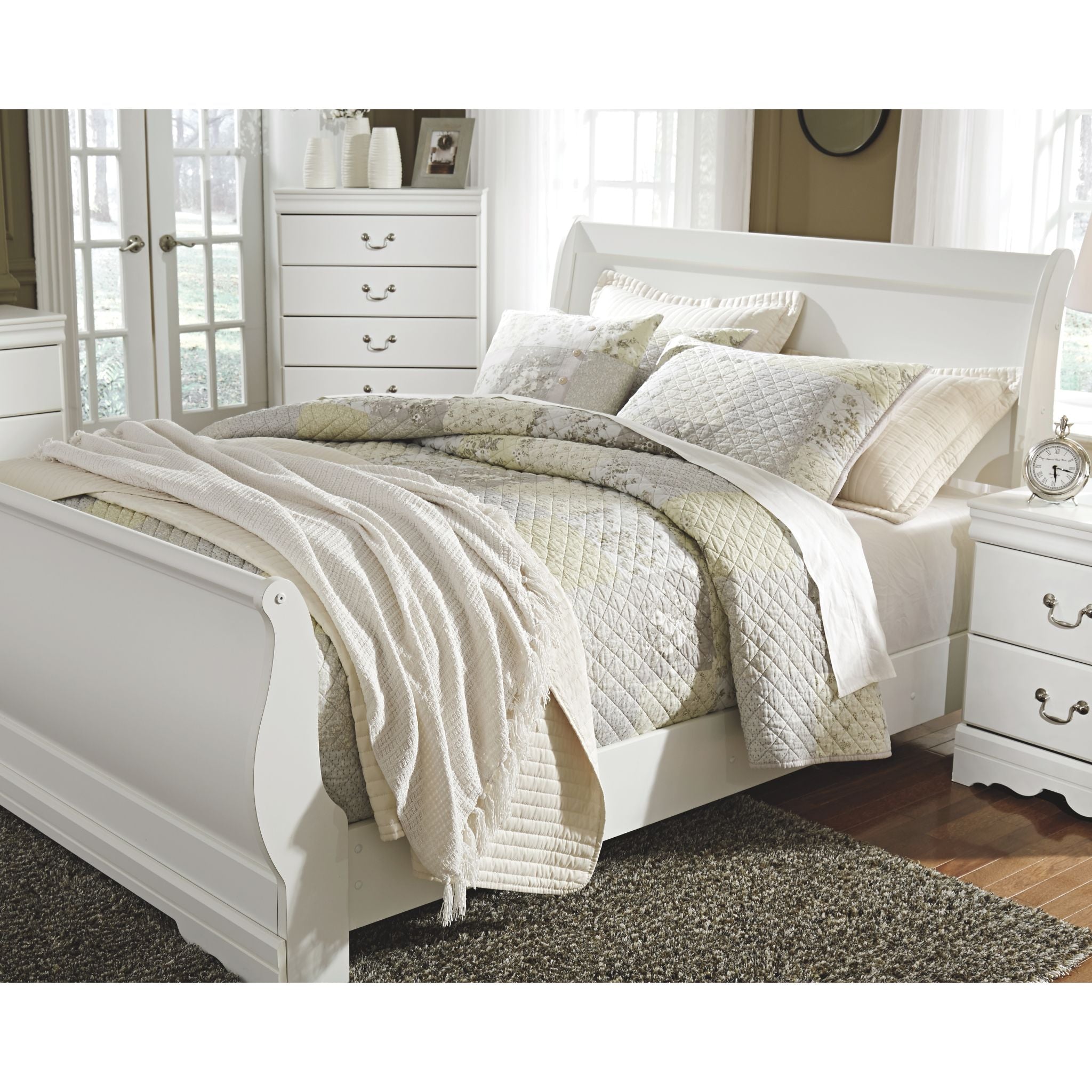 Anarasia Queen Sleigh Headboard in White - Elegant Upholstered Bed Frame for Master Bedroom Decor