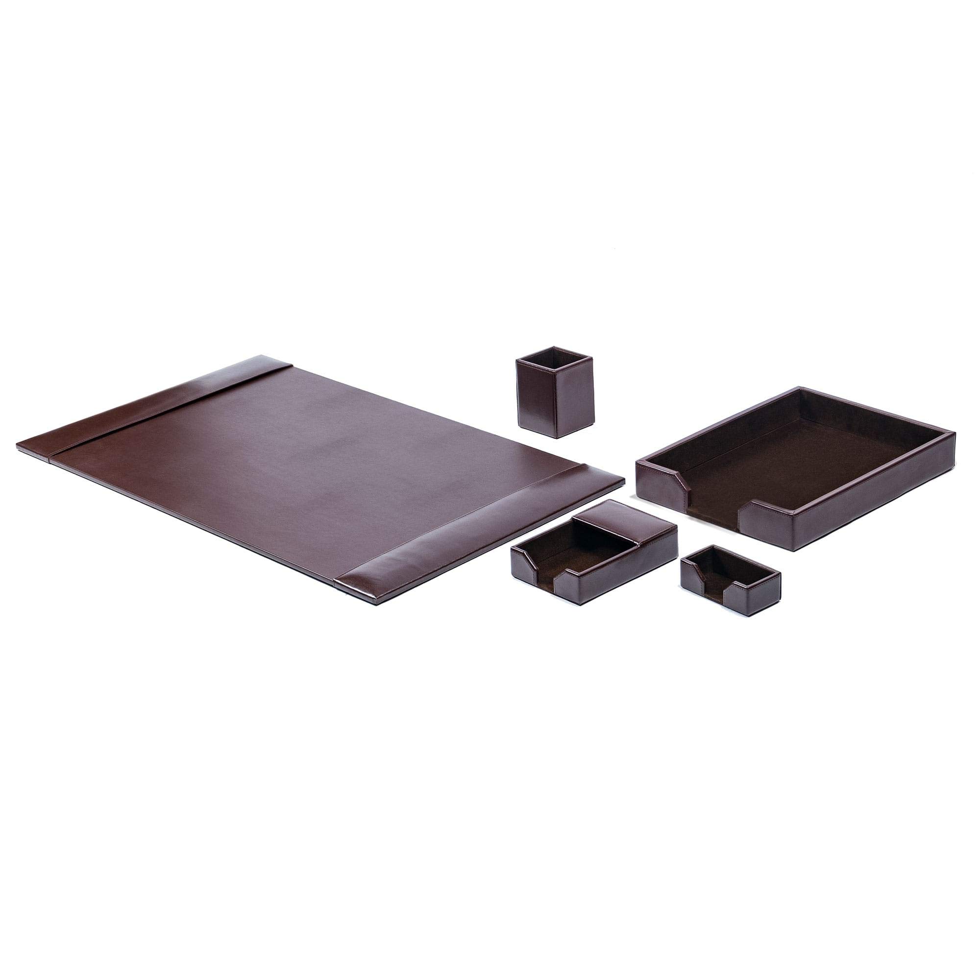 Premium Dacasso Bonded Leather Desk Set - 5-Piece Dark Brown Office Organizer with Leather Desk Pad, Pen Holder & Accessories - Perfect for Executive Desks, Home Offices & Professional Workspaces