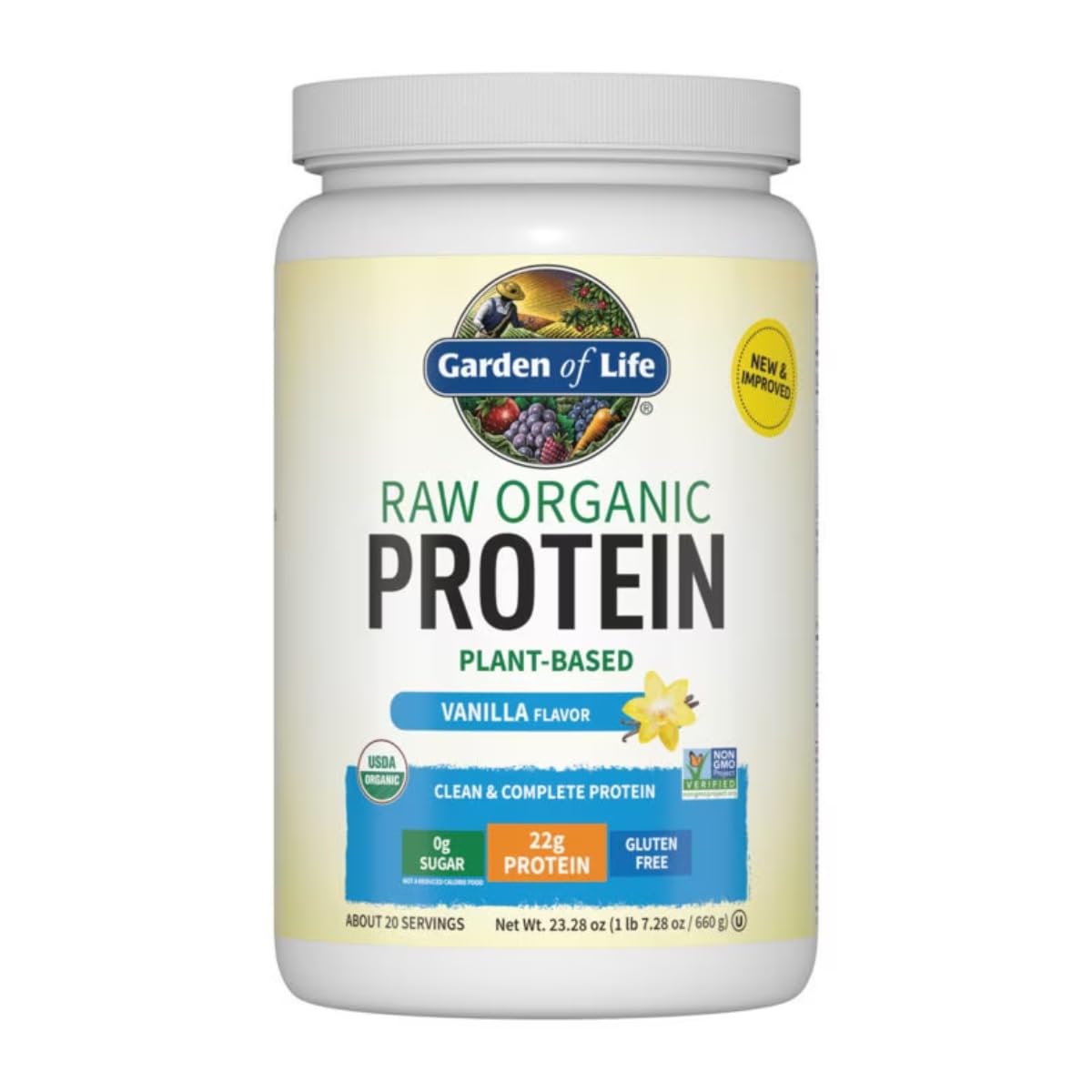 Organic Vegan Protein Powder - Vanilla Flavor, 22g Plant-Based Protein with BCAAs, Probiotics & Digestive Enzymes | Gluten & Lactose Free, 1.5 LB | Garden of Life Protein Powder for Post-Workout Recovery, Muscle Building & Healthy Digestion