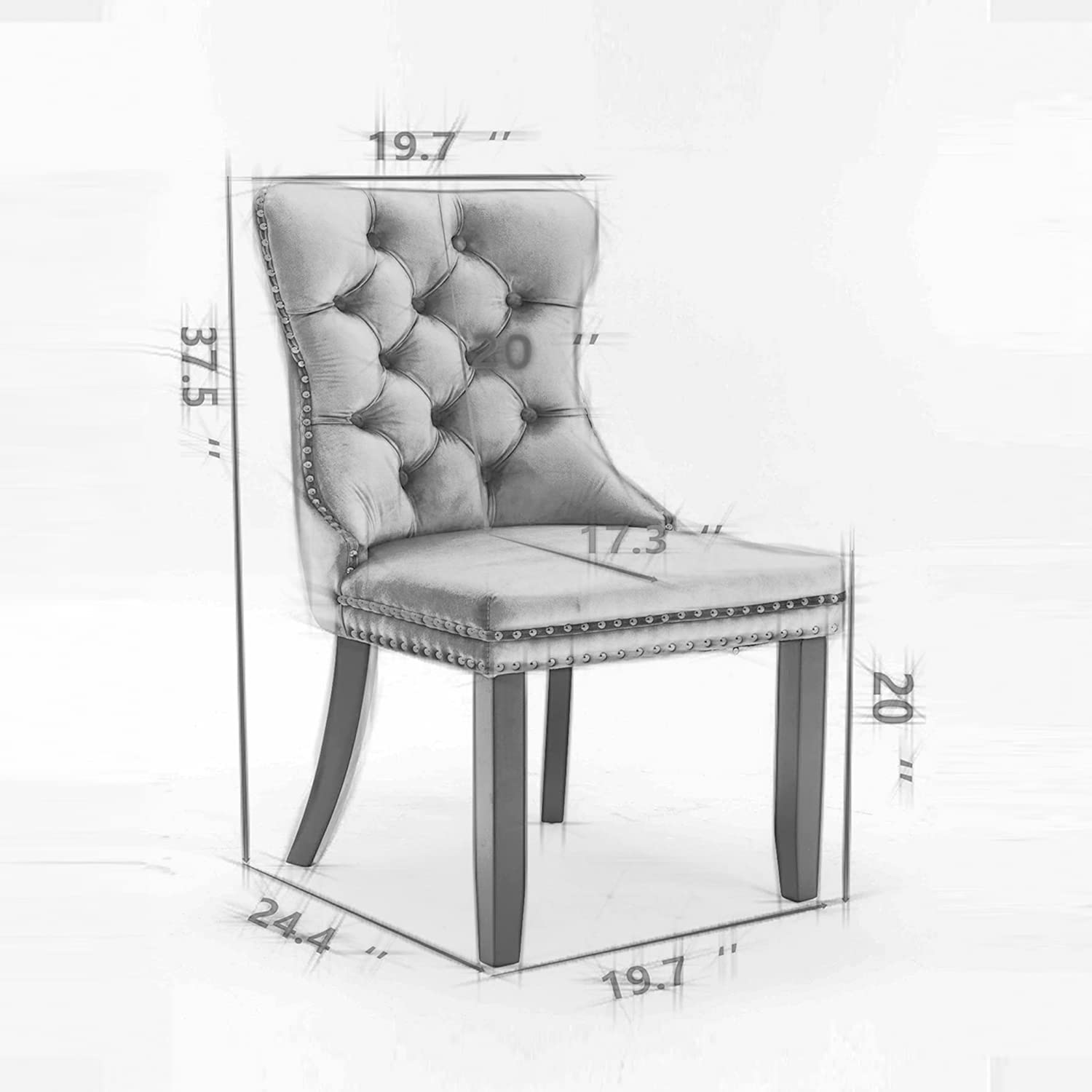 Virabit Tufted Velvet Dining Chairs Set of 2 - Upholstered Kitchen Chairs with Nailhead Trim & Wood Legs - Elegant Light Grey Accent Chairs for Dining Room, Bedroom or Office Decor