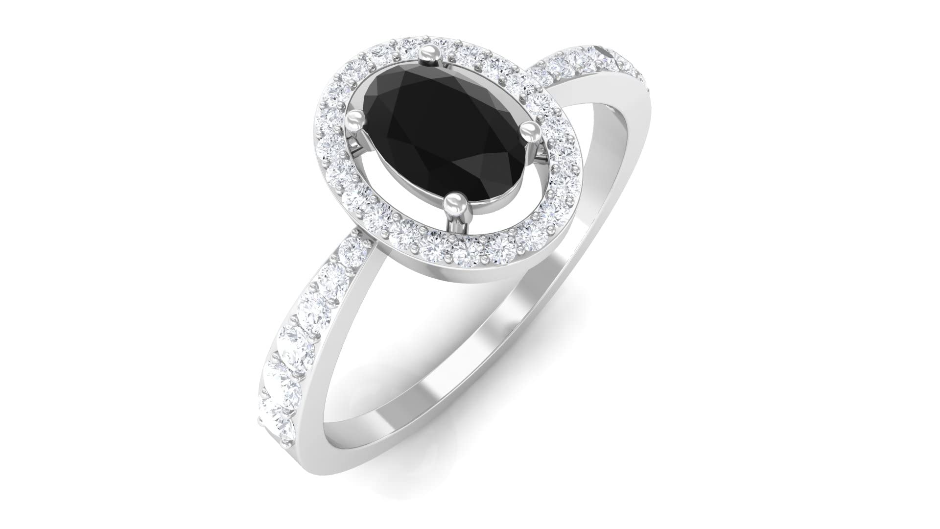 1 CT Black Spinel & Diamond Ring for Women - 14K Solid Gold Oval August Birthstone Ring with Floating Halo | Elegant Jewelry for Weddings, Anniversaries & Special Occasions