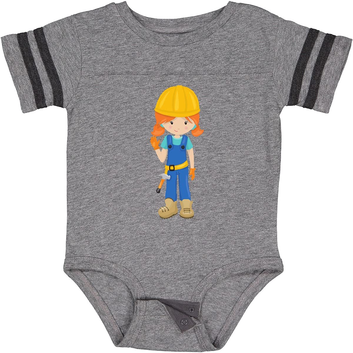 Inktastic Construction Girl Baby Bodysuit - Cute Orange Hair Toddler Outfit for Playdates & Construction-Themed Parties