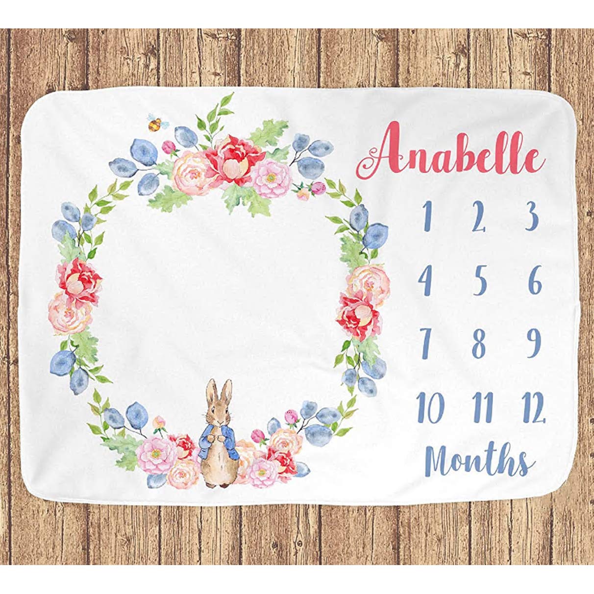 Personalized Baby Milestone Blanket for Girls - Custom Peter Rabbit Nursery Blanket with Name, Unique Baby Shower Gift for Newborns - Perfect for First Birthday, Photo Shoots & Nursery Decor