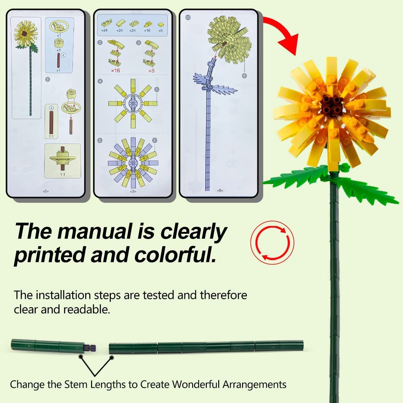 Artificial Flower Building Block Bouquet Kit - 680PCS Botanical Collection for Adults, Compatible with Lego Technic | DIY Home Decor, Gift for Flower Lovers, Creative Building Set for Relaxation