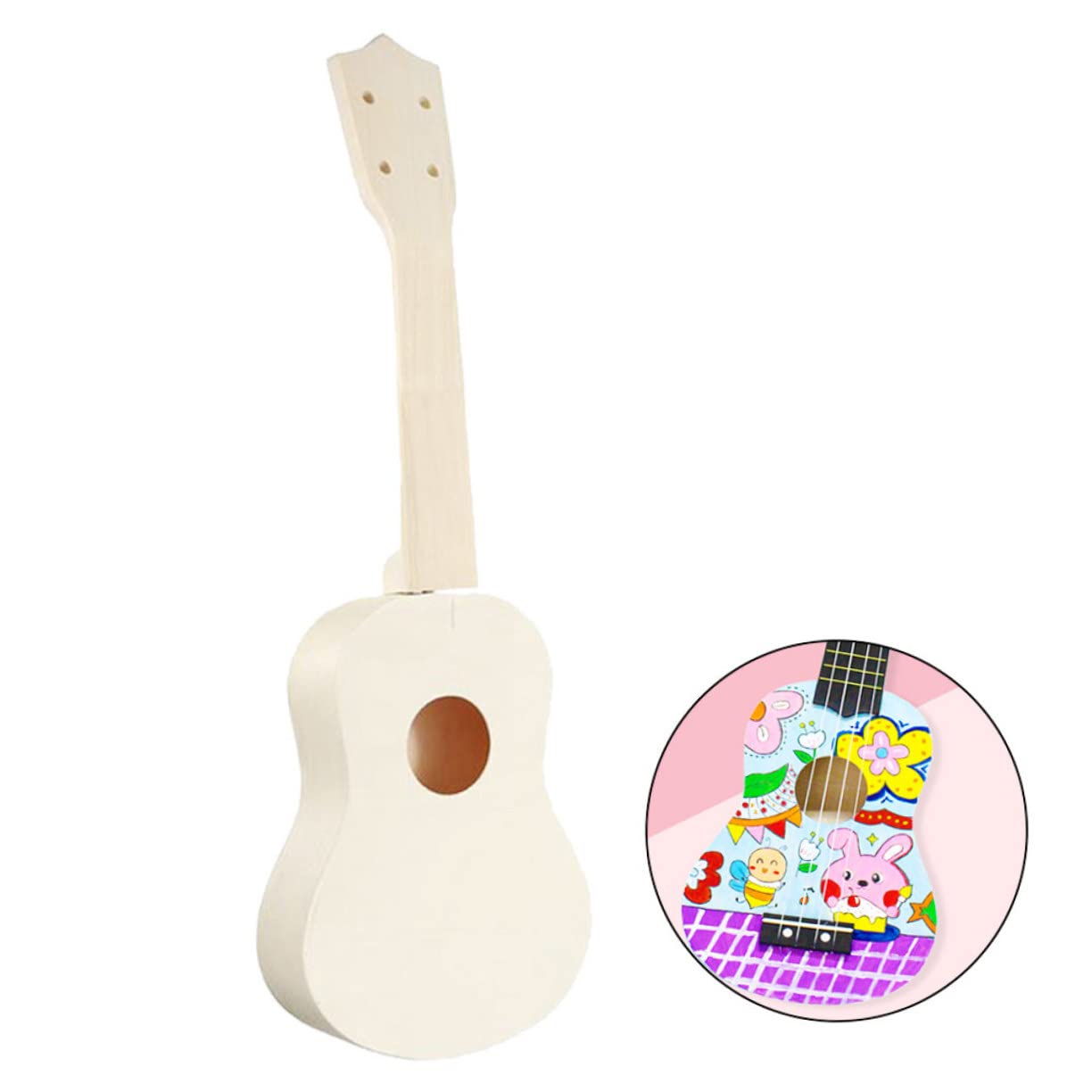 EXCLUZO 4-String Wooden Ukulele Kit for Kids - DIY Mini Guitar Assembly Toy Set with Wooden Beige Finish - Creative Musical Instrument for Children's Learning & Play - Perfect for Beginners, Students & Hawaiian-Themed Parties