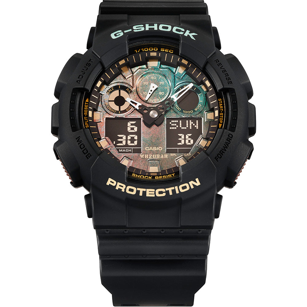 G Shock GA100RC-1 Black and Rust Men's Digital Sport Watch - Durable Military Style for Outdoor, Running, and Adventure Activities
