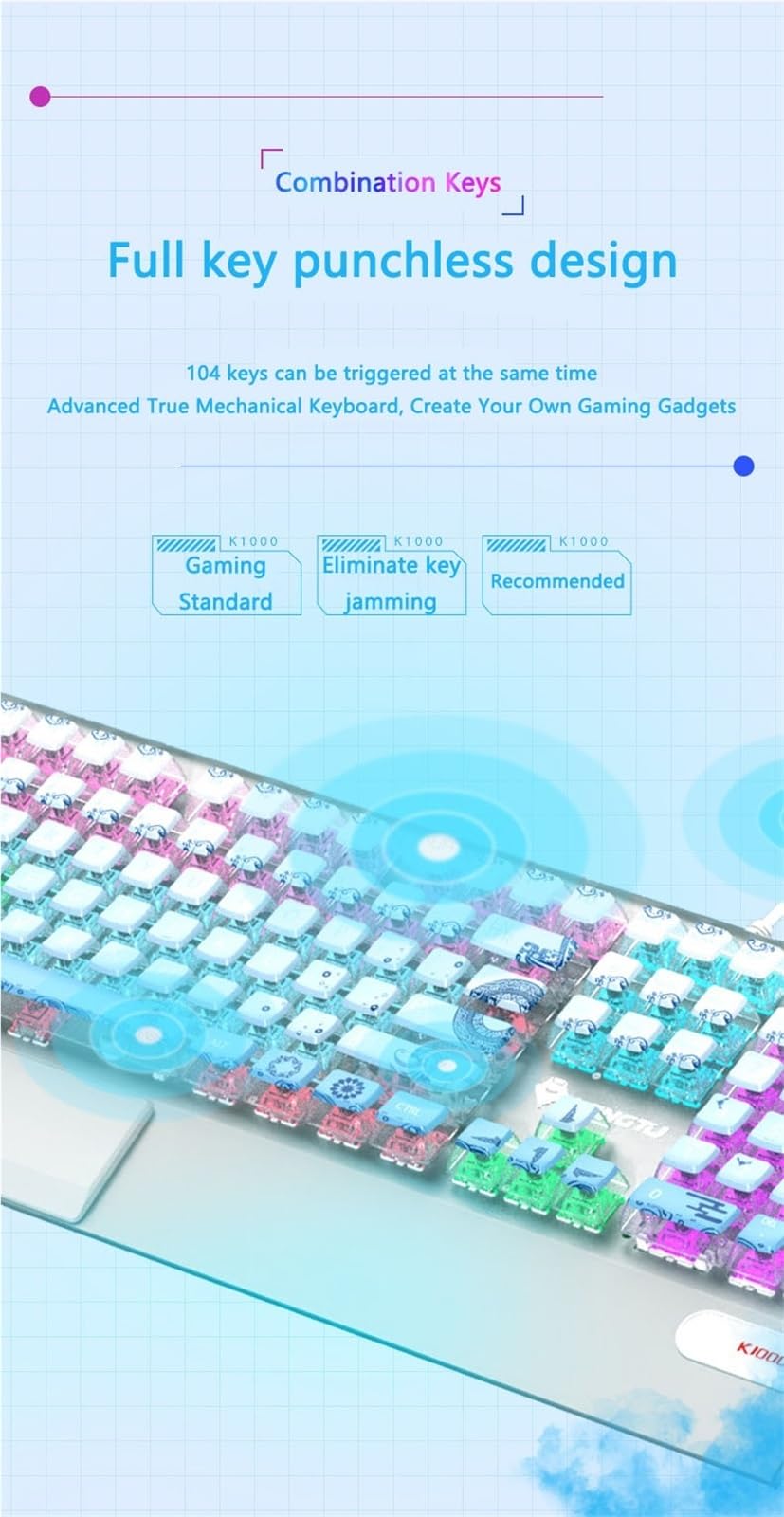 K1000 RGB Mechanical Gaming Keyboard - Wired USB Rainbow Backlit Keyboard with Quad Thermal Tech for PC Gamers & Office Work | Perfect for Gaming, Typing, and Professional Use